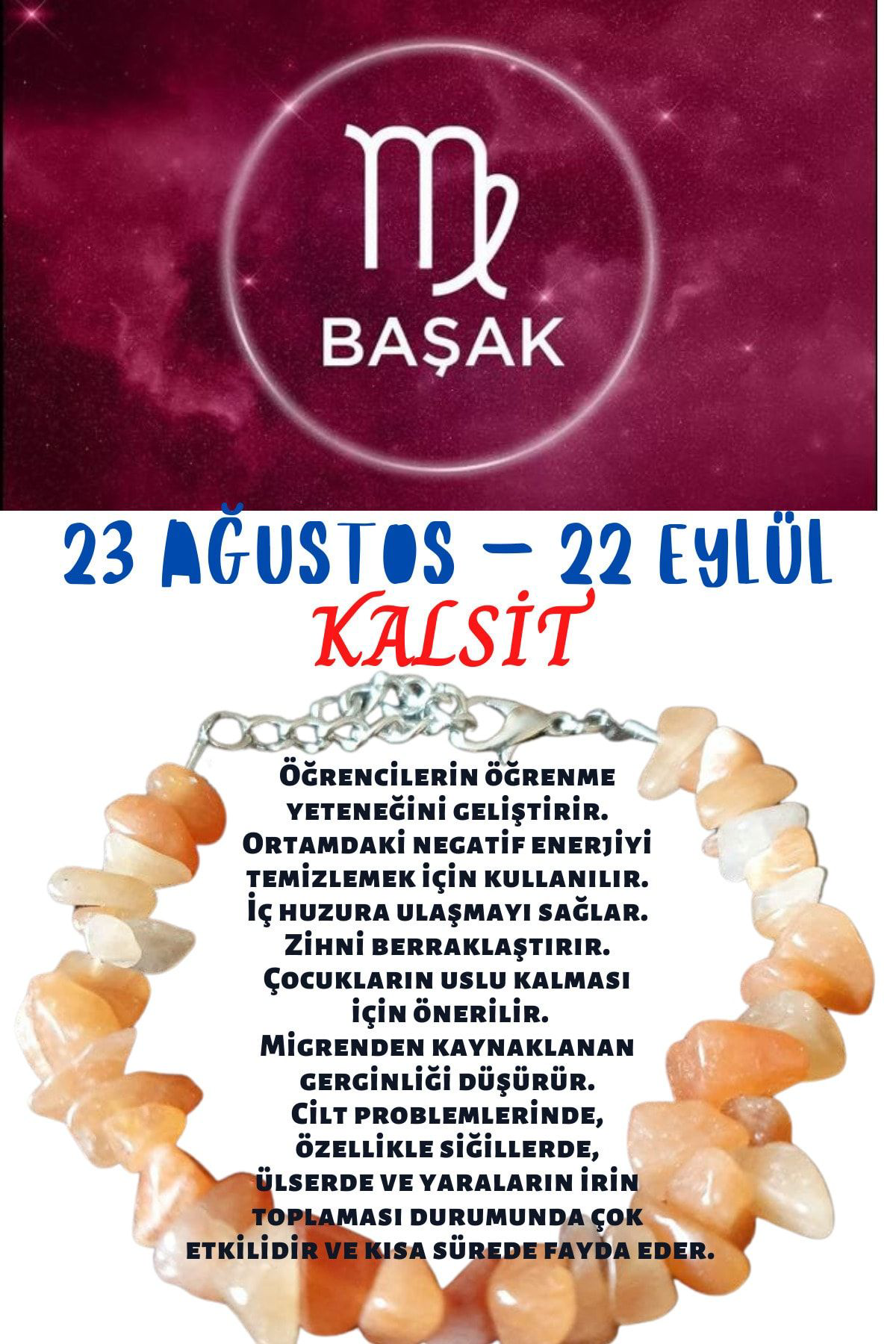 Sertifikalı Burç Taşı Başak Burcu Kalsit Taşı Bileklik
