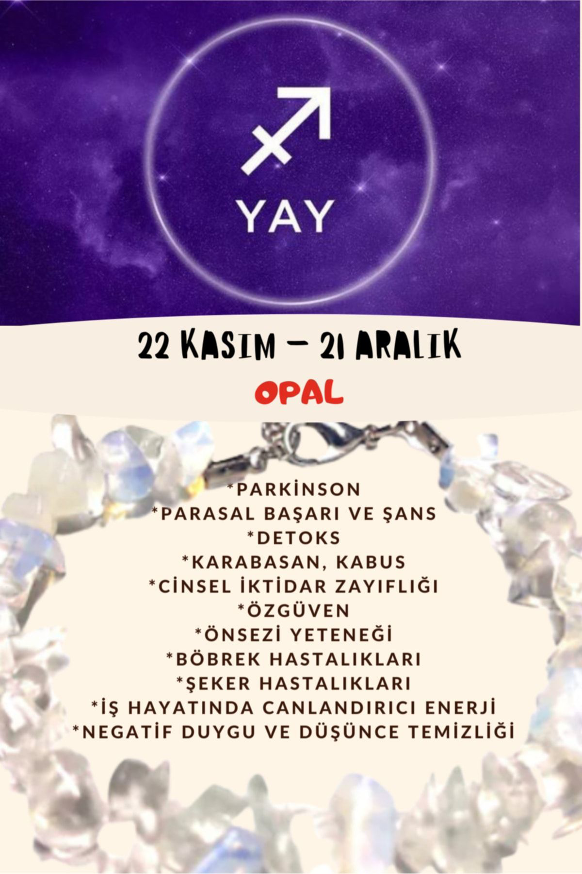 Sertifikalı Burç Taşı Yay Burcu Opal Taşı Bileklik