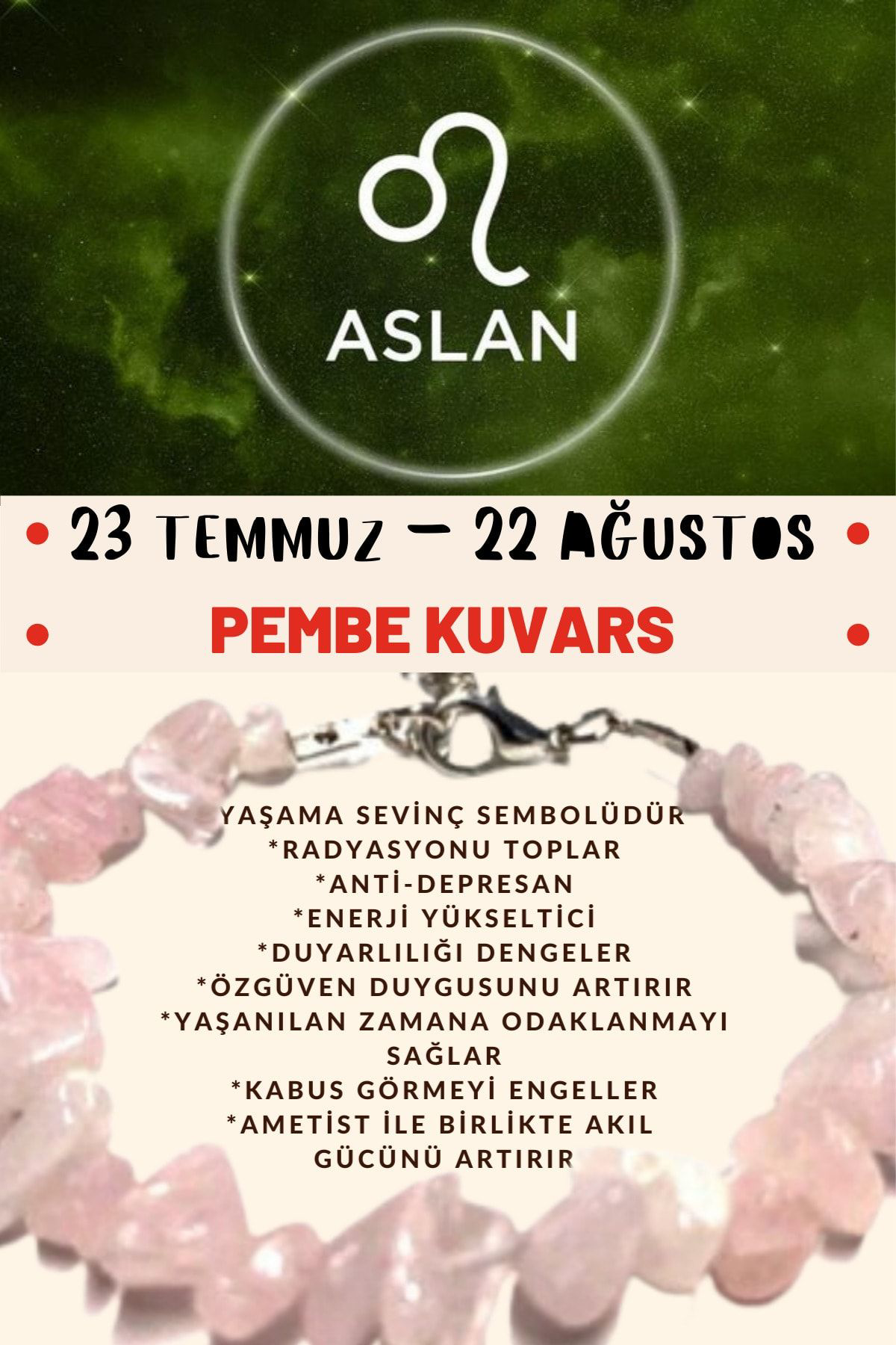 Sertifikalı Burç Taşı Aslan Burcu Pembe Kuvars Taşı Bileklik