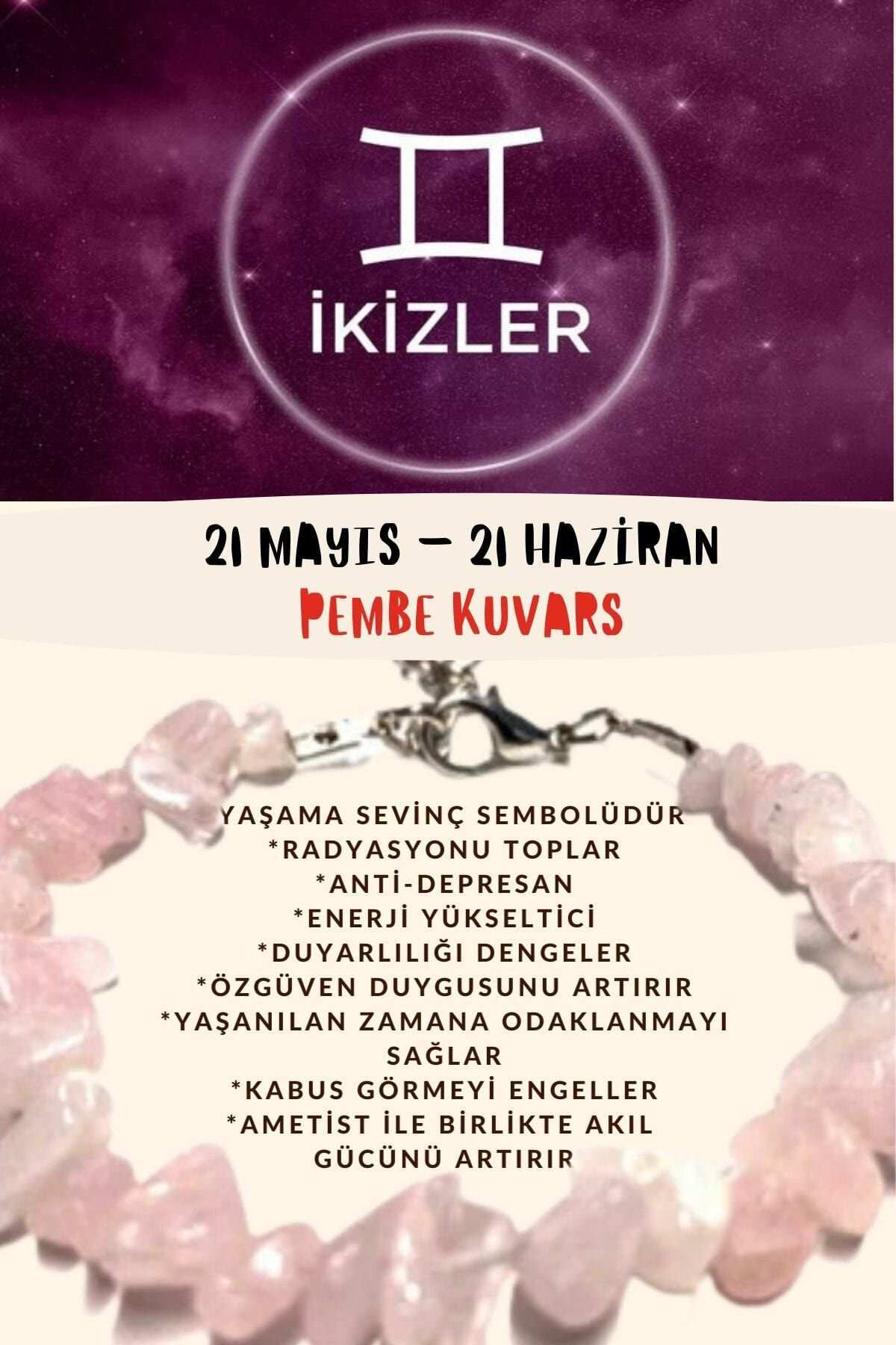 Sertifikalı Burç Taşı Ikizler Burcu Pembe Kuvars Taşı Bileklik