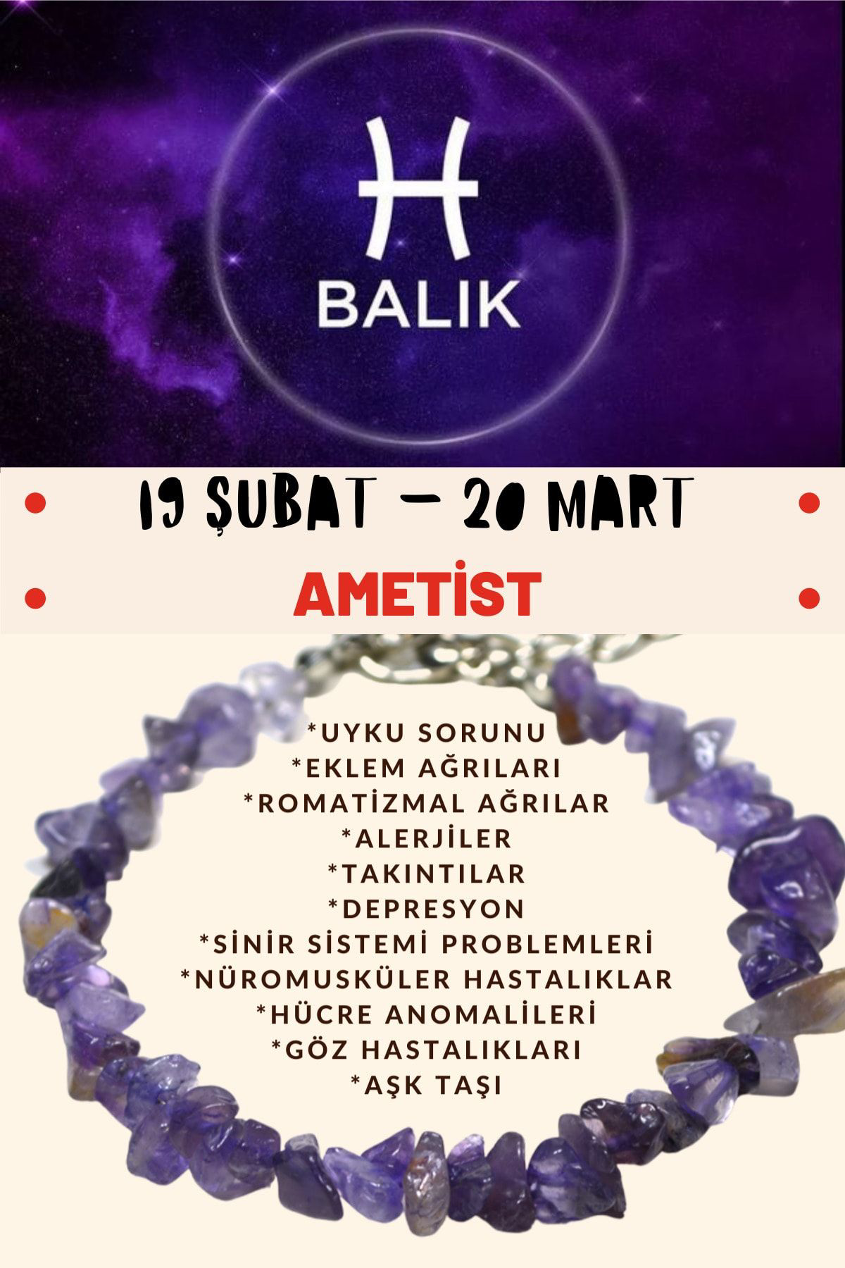 Sertifikalı Burç Taşı Balık Burcu Ametist Taşı Bileklik