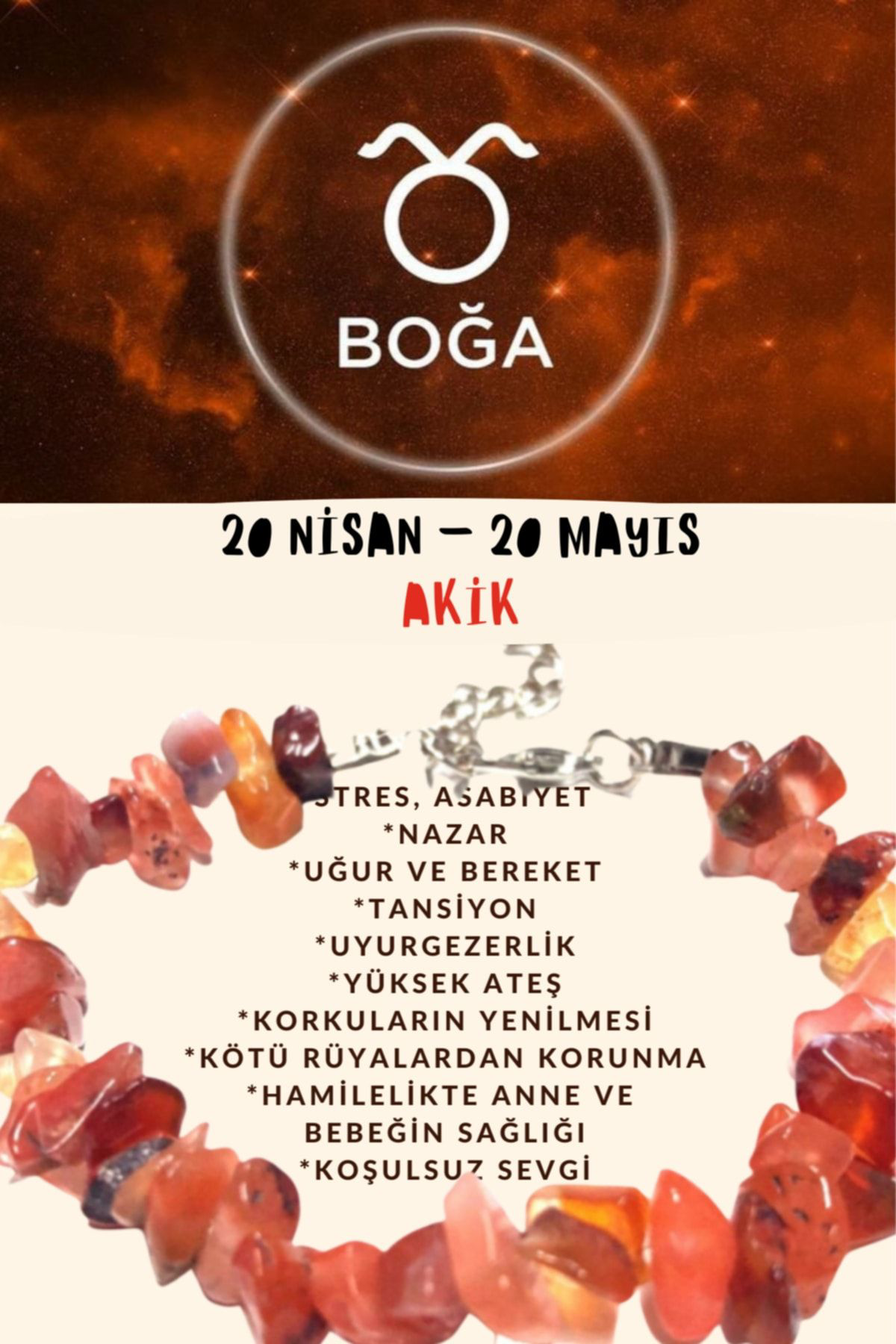 Sertifikalı Burç Taşı Boğa Burcu Akik Taşı Bileklik