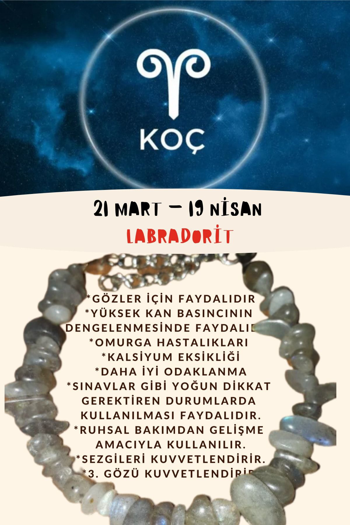 Sertifikalı Burç Taşı Koç Burcu Labradorit Bileklik