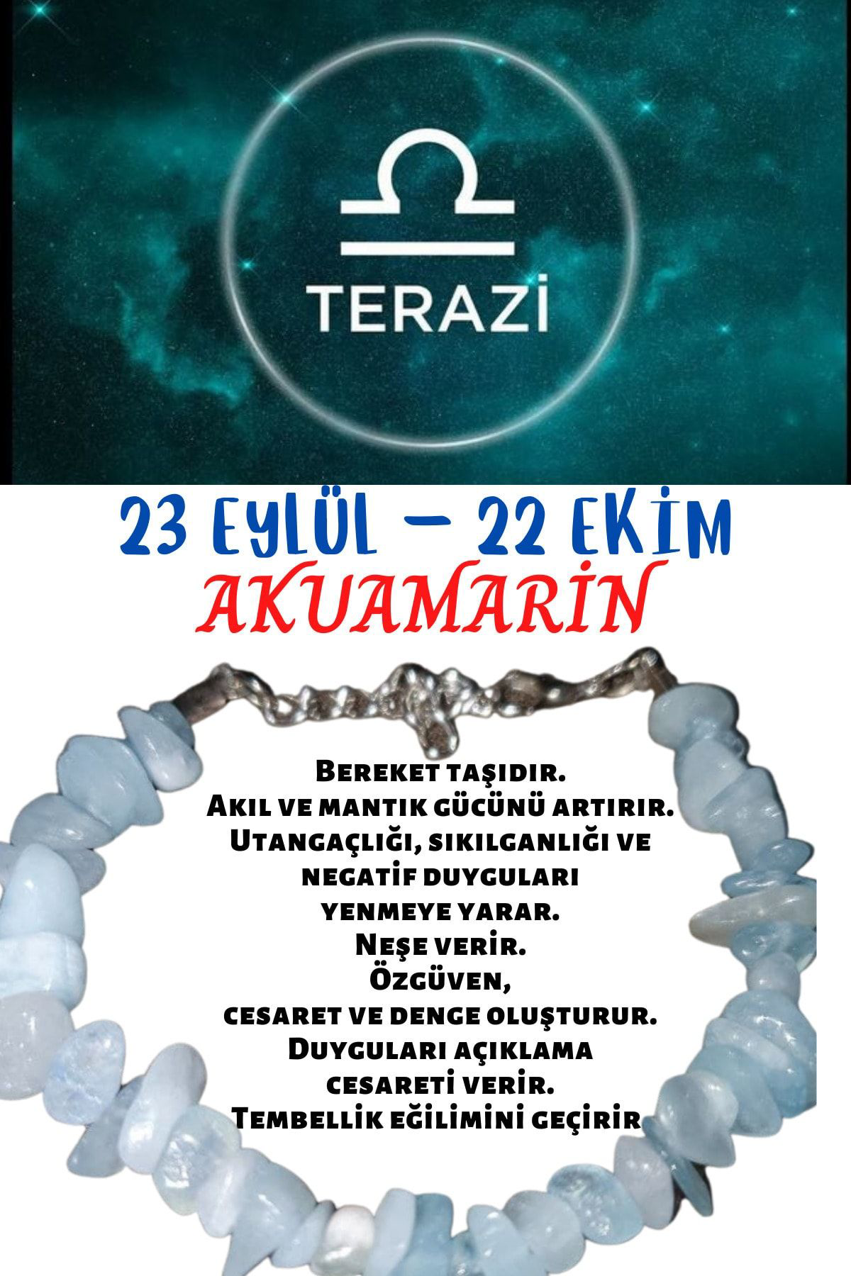 Sertifikalı Burç Taşı Terazi Burcu Akuamarin Taşı Bileklik