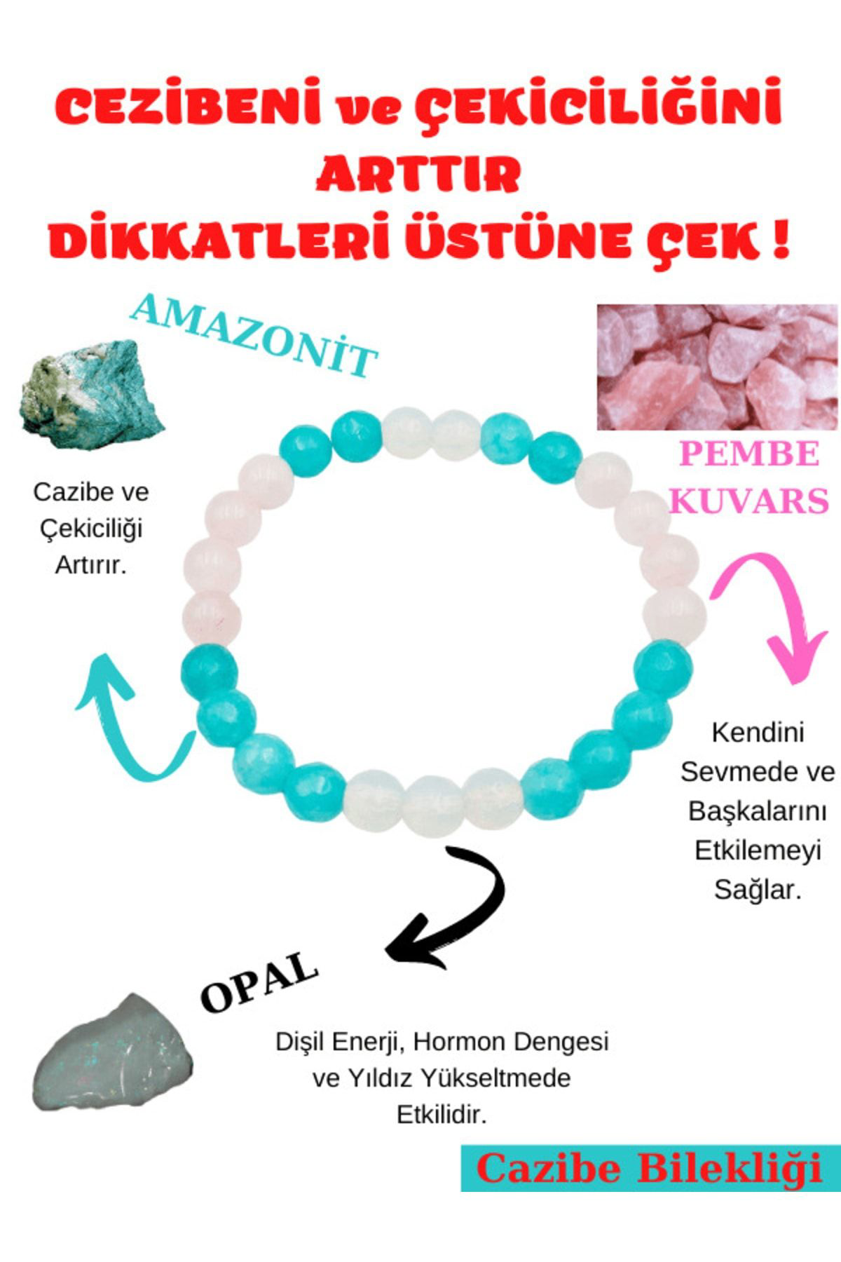Sertifikalı Cazibe Doğaltaş Kadın Tılsım Bilekliği Amazonit-pembe