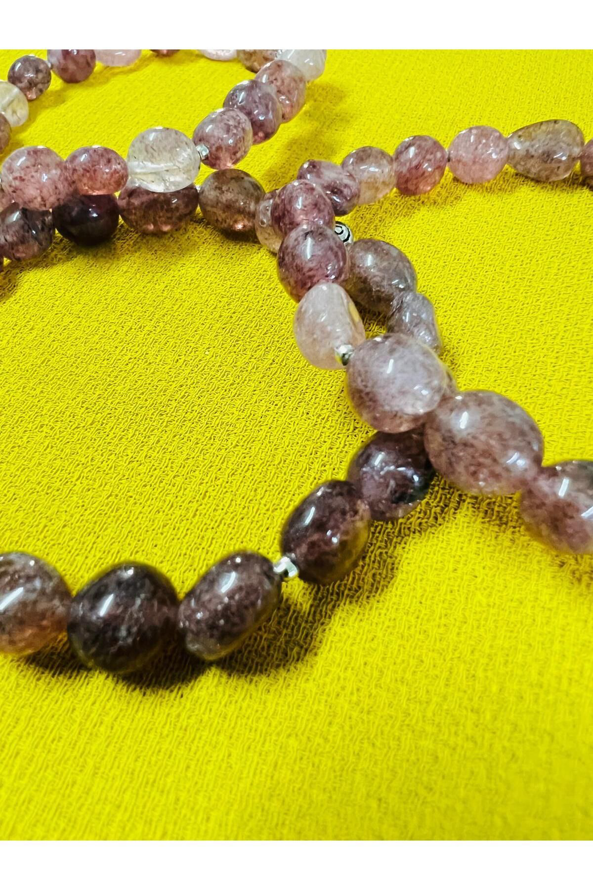 Sertifikalı Çilek Kuvars Doğal Taş Şekilsiz Tımbıl Bileklik