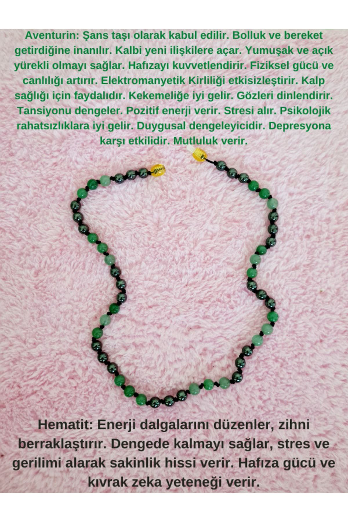 Sertifikalı Doğal Taş Tasarım Kolye Aventurin Hematit Doğal Taş K