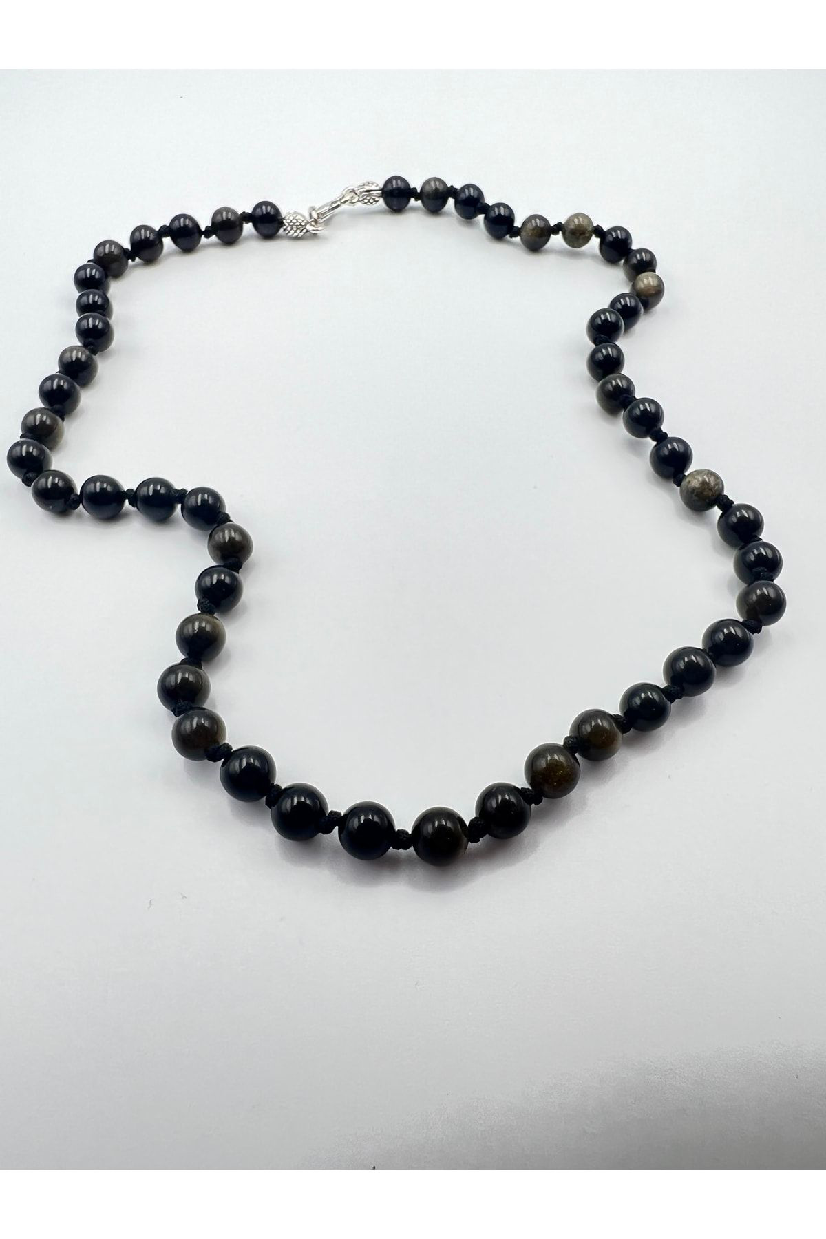 Sertifikalı Doğal Taş Obsidyen Taşı Kolye Aaa Kalite 6mm