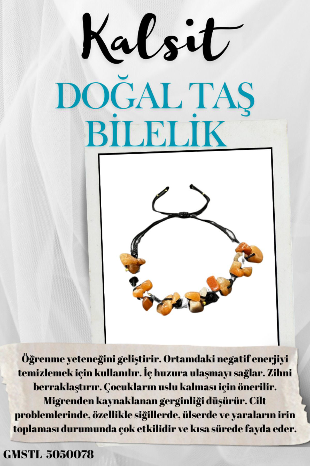 Sertifikalı Doğal Taş Kalsit Bileklik Özel Tasarım El Yapımı Asan