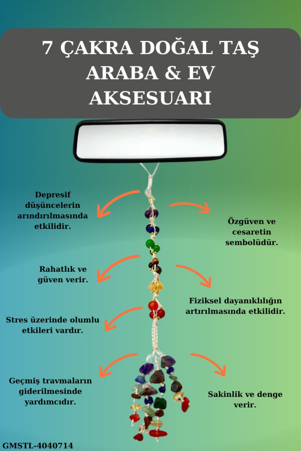 Sertifikalı Doğal Taş 7 Çakra Sallanan Dikiz Ayna Süsü Yeni Trend