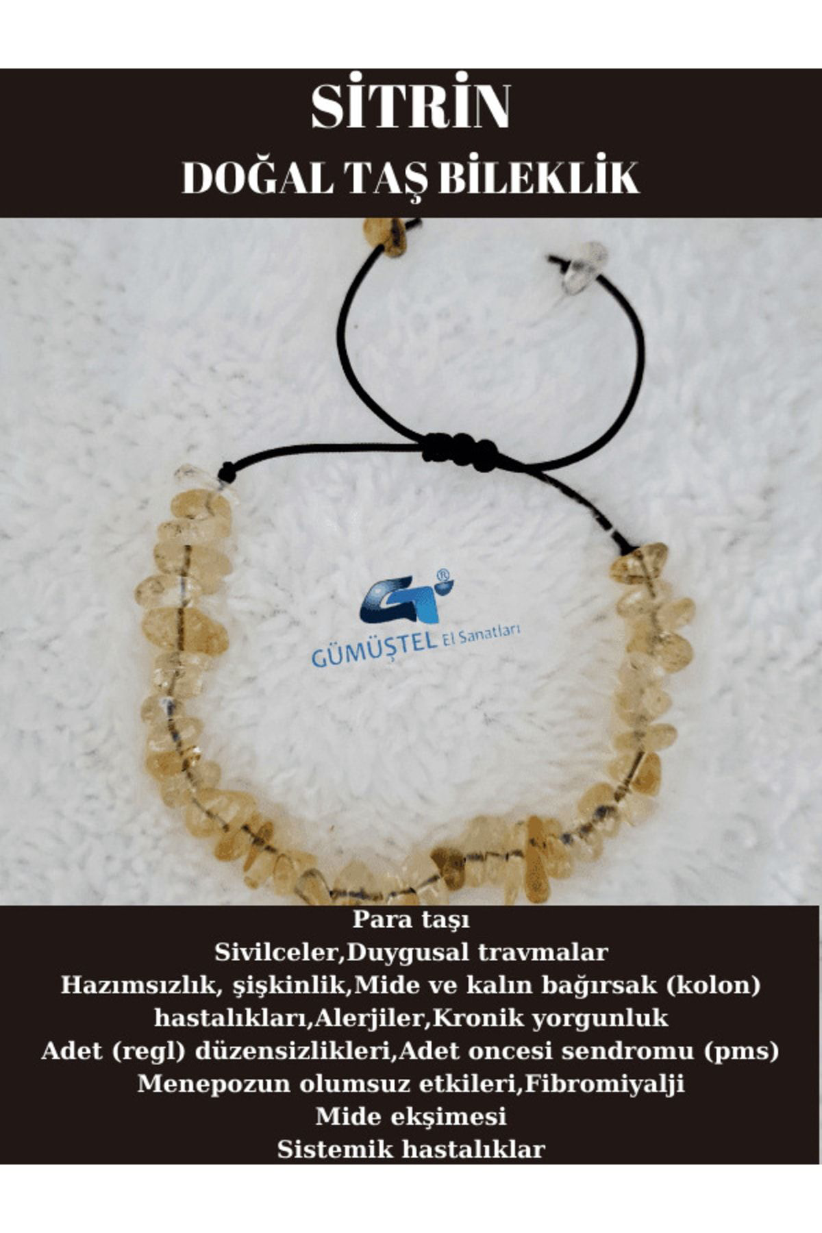 Sertifikalı Doğal Kırık Taş Sitrin Taşı Bileklik Asansörlü Kilit 