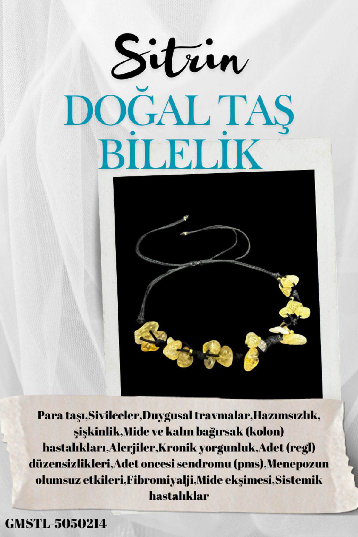 Sertifikalı Doğal Taş Sitrin Bileklik Özel Tasarım El Yapımı Asan