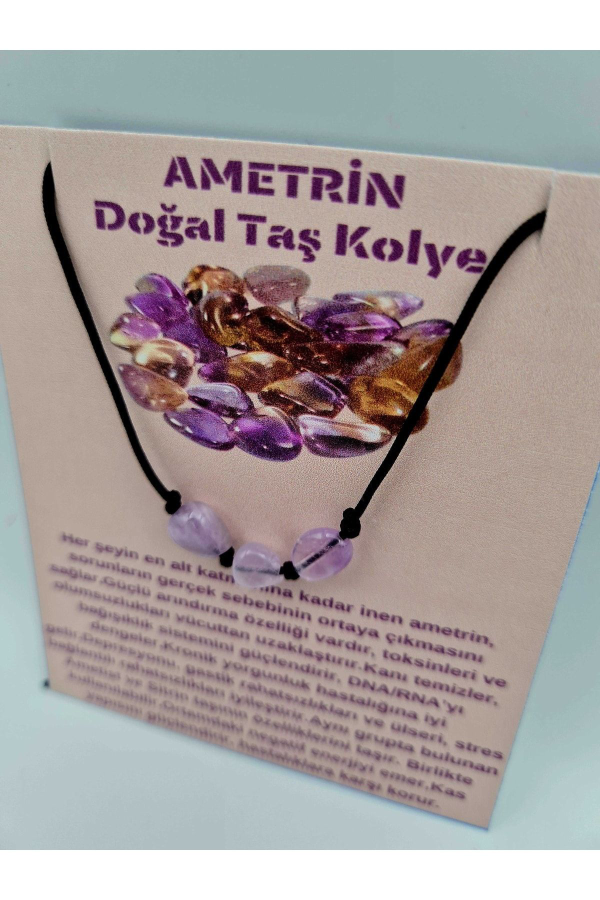 Sertifikalı Doğal Taş Ametrin Taşı Kolye Orijinal Doğal Taş Sürpr