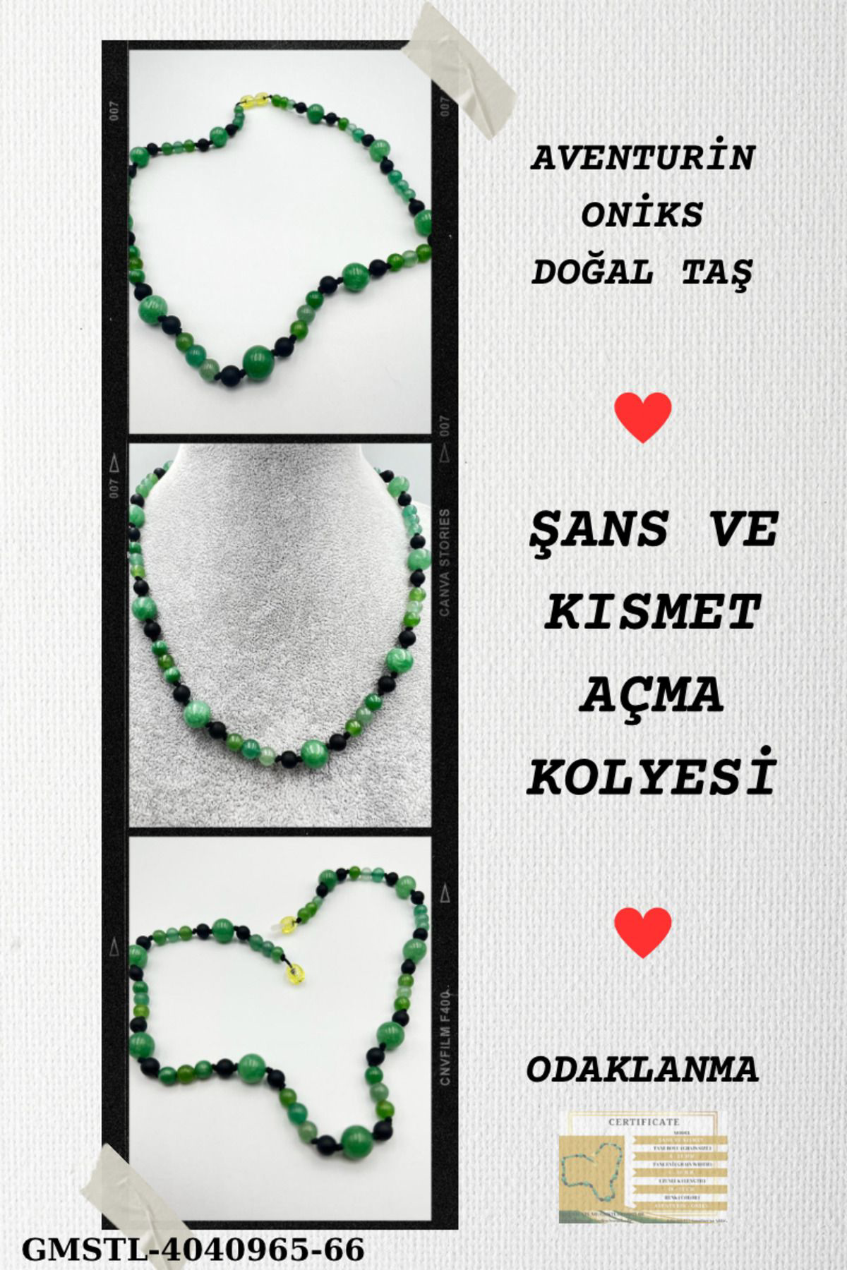 Sertifikalı Doğal Taş Şans Ve Kısmet Kolyesi