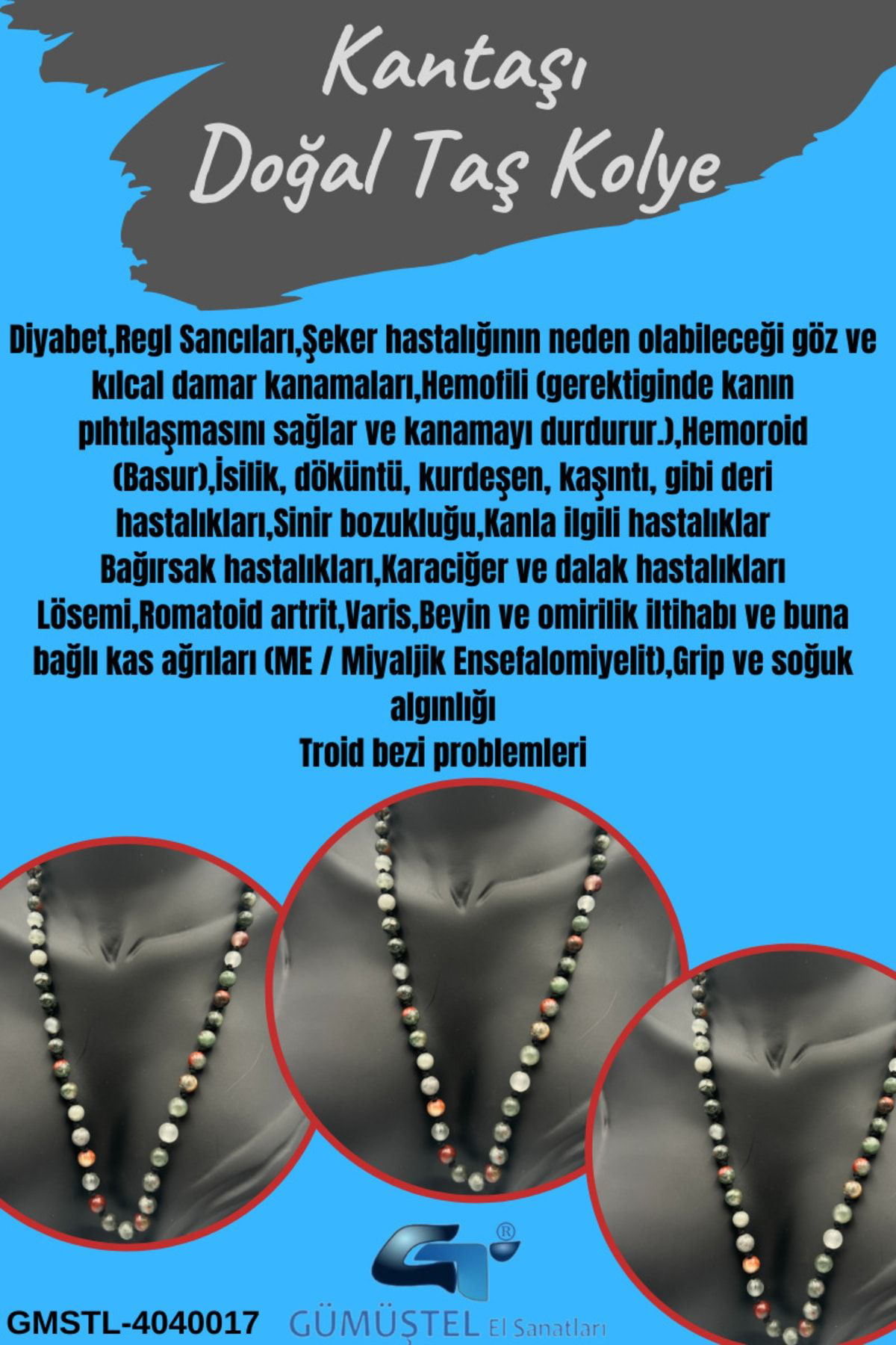 Sertifikalı Doğal Taş Kantaşı Taşı Kolye Aaa Kalite 6mm