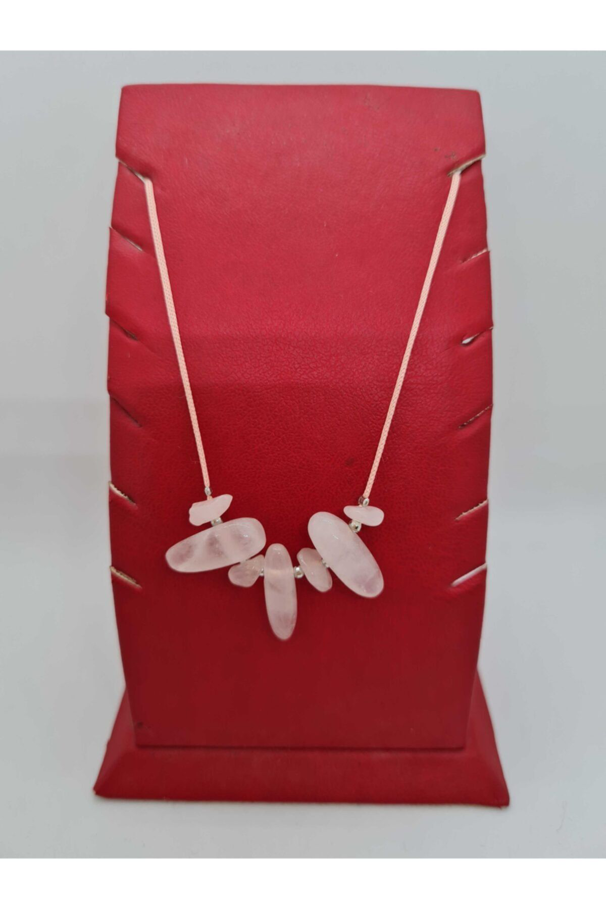 Sertifikalı Doğal Pembe Kuvars Taşı Tasarım Kolye Makrome Ayarlı 