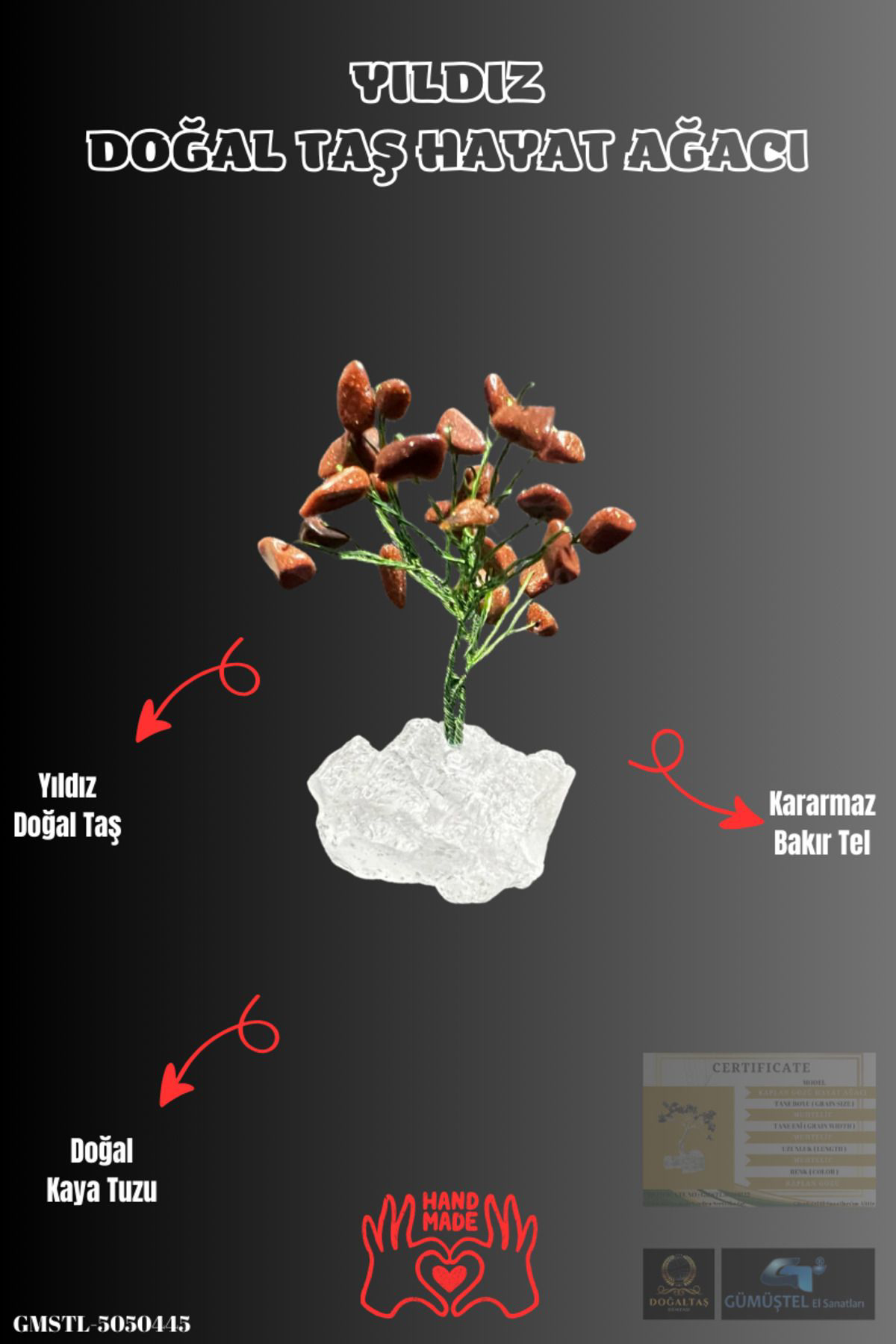 Sertifikalı Doğal Taş Yıldız Taşı Dekoratif El Yapımı Ağaç