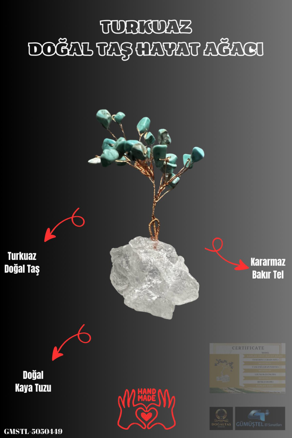 Sertifikalı Doğal Taş Turkuaz Taşı Dekoratif El Yapımı Ağaç