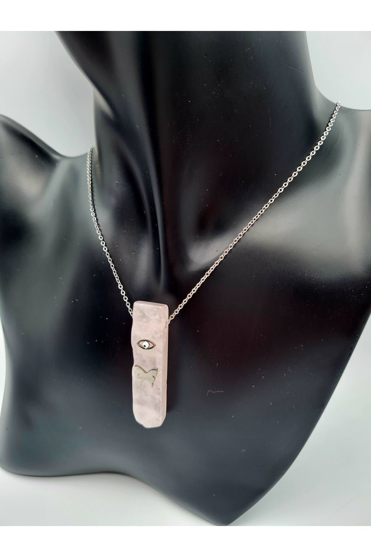 Sertifikalı Doğal Taş Pembe Kuvars Kolye