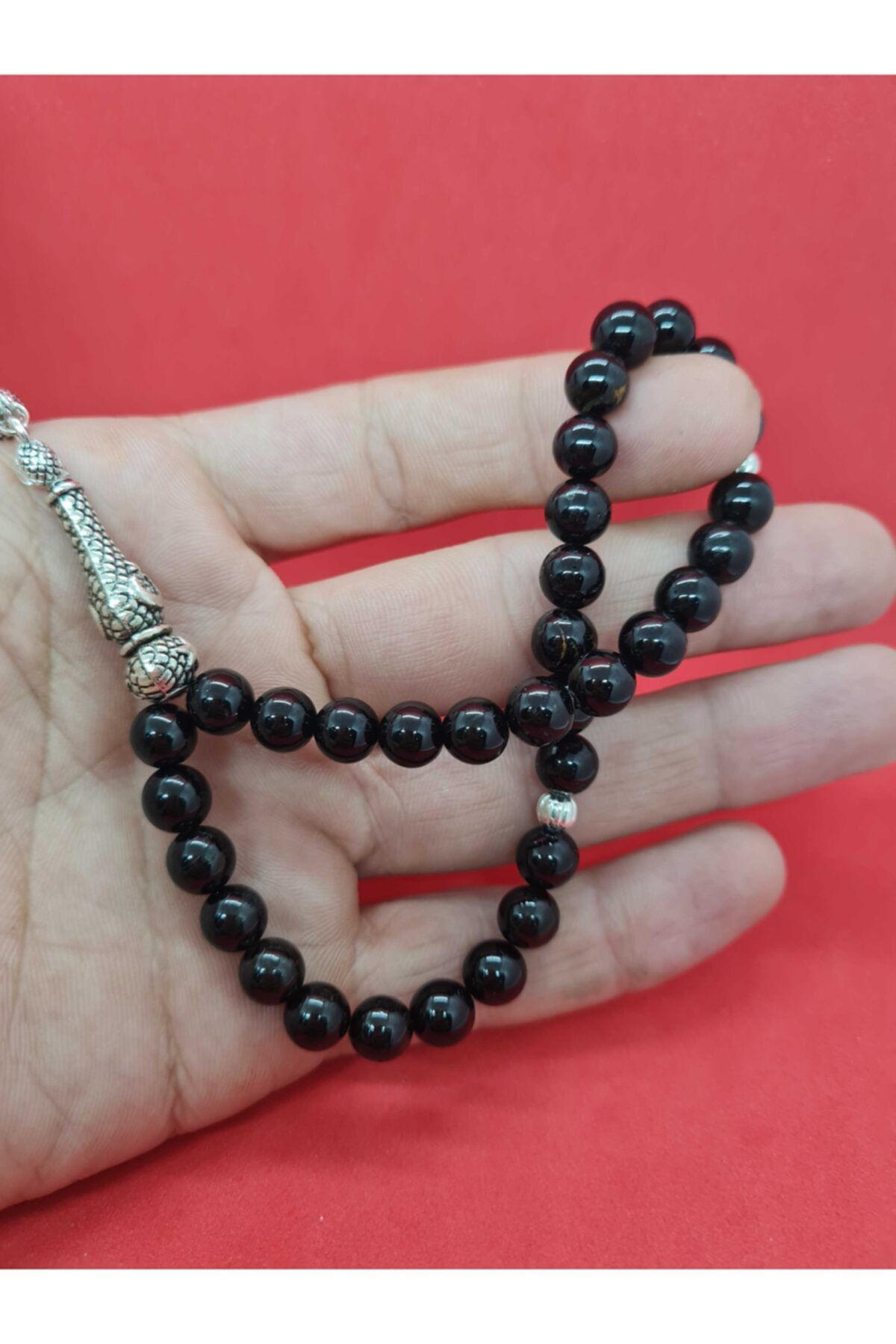 Gümüştel El Sanatlari Sertifikali Doğal Taş Siyah Turmalin Tesbih 8 Mm