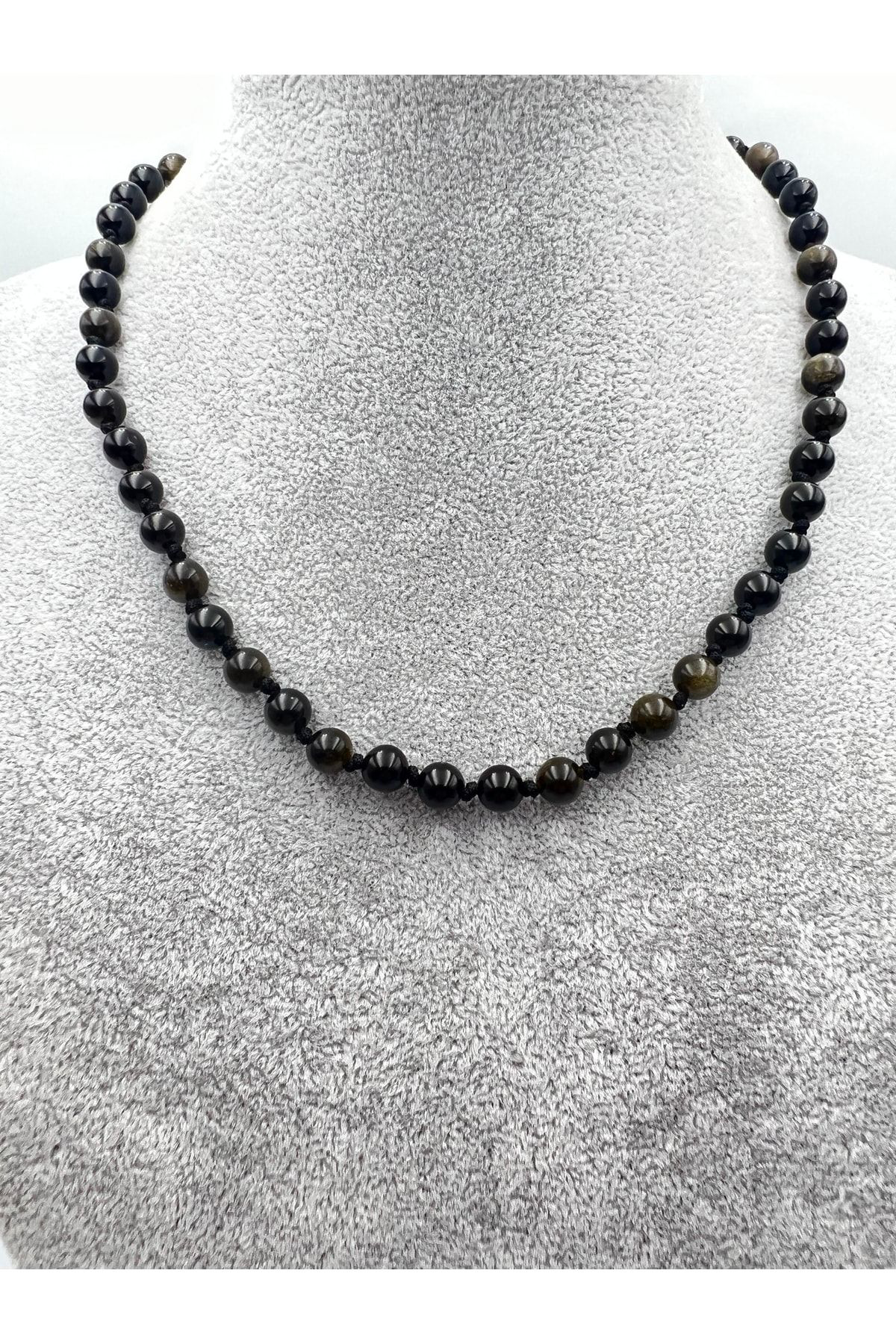 Sertifikalı Doğal Taş Obsidyen Taşı Kolye Aaa Kalite 6mm