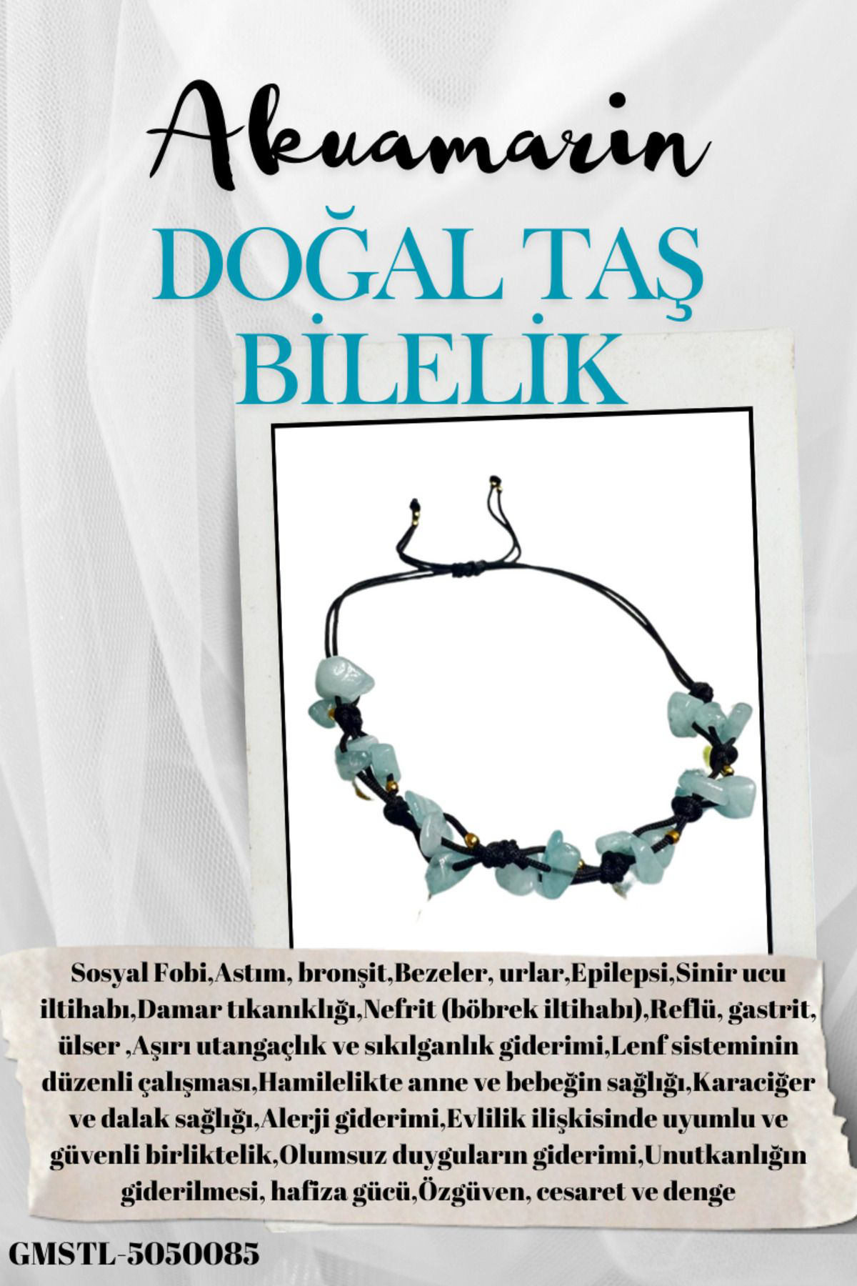 Sertifikalı Doğal Taş Akuamarin Bileklik Özel Tasarım El Yapımı A
