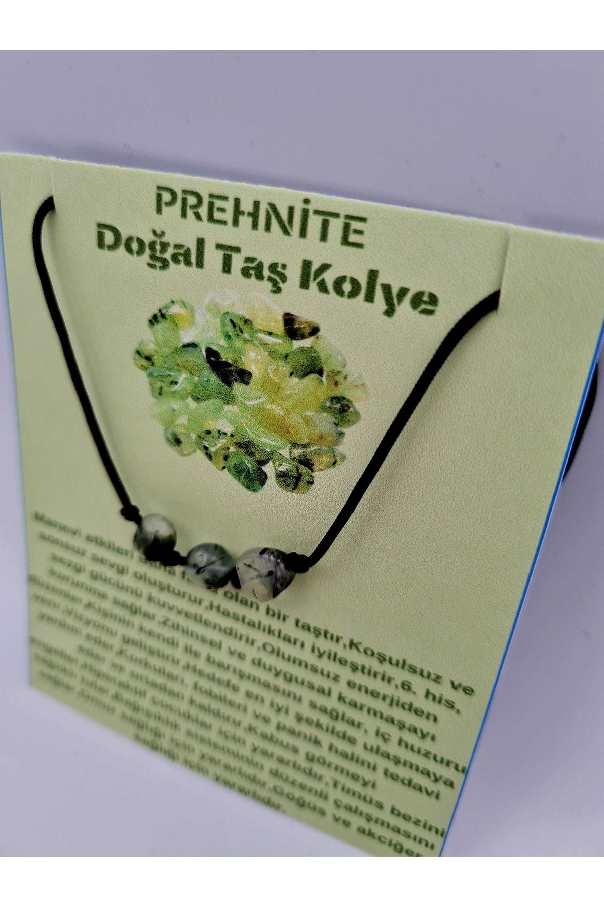 Gümüştel El Sanatlari Sertifikali Doğal Taş Prehnite Taşi Kolye Orijinal Doğal Taş Sürp