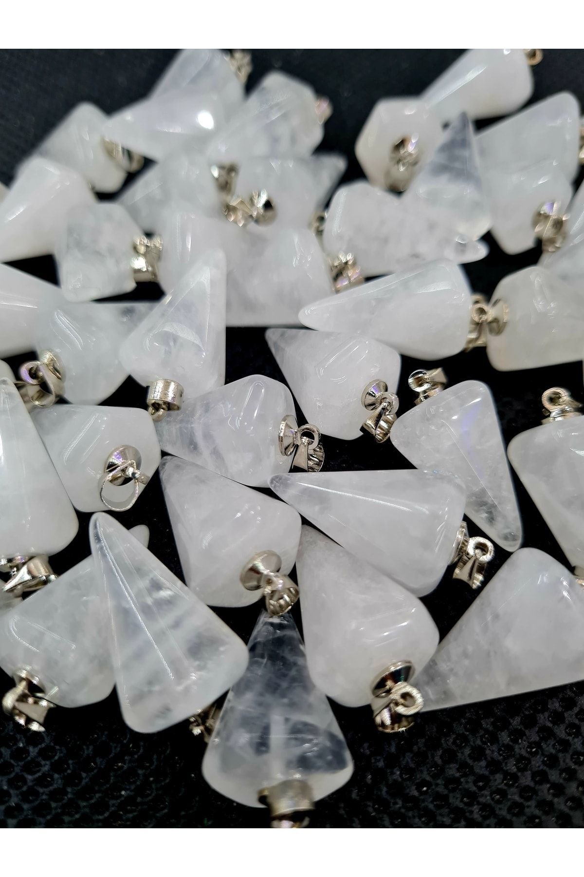 Gümüştel El Sanatlari Sertifikali Doğal Kristal Kuvars Doğal Taş Pandül Kolye (Sarkaç)