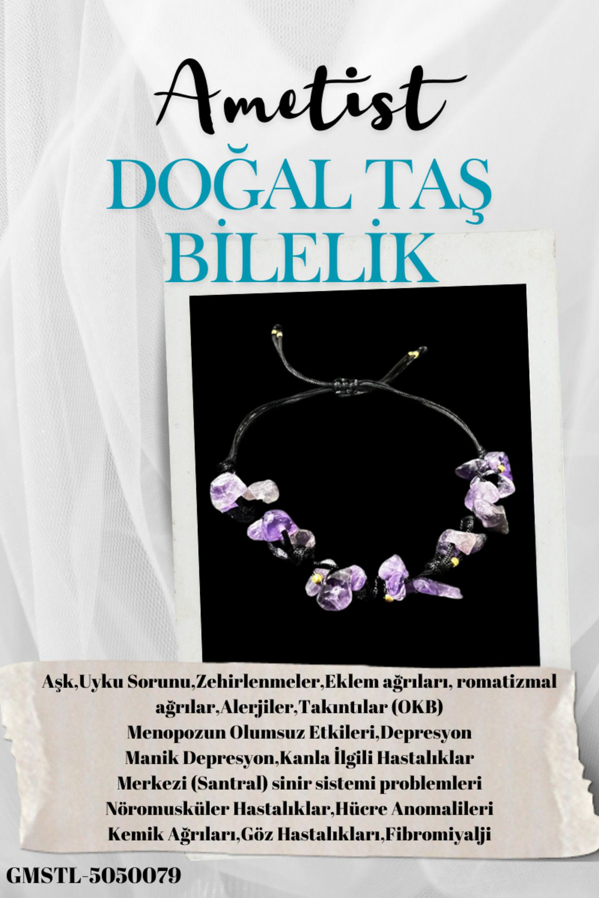 Sertifikalı Doğal Taş Ametist Bileklik Özel Tasarım El Yapımı Asa