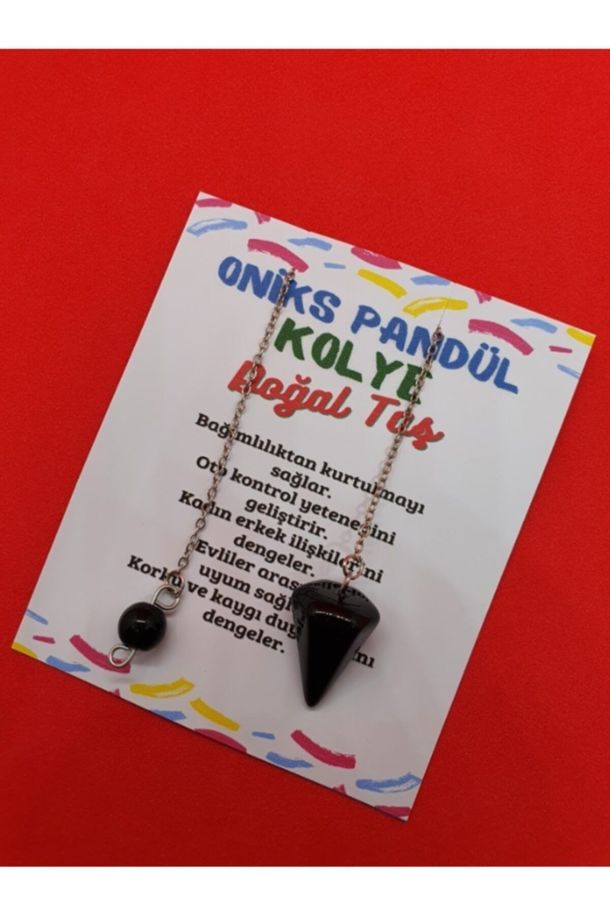 Gümüştel El Sanatlari Sertifikali Doğal Oniks Doğal Taş Pandül Kolye (Sarkaç)
