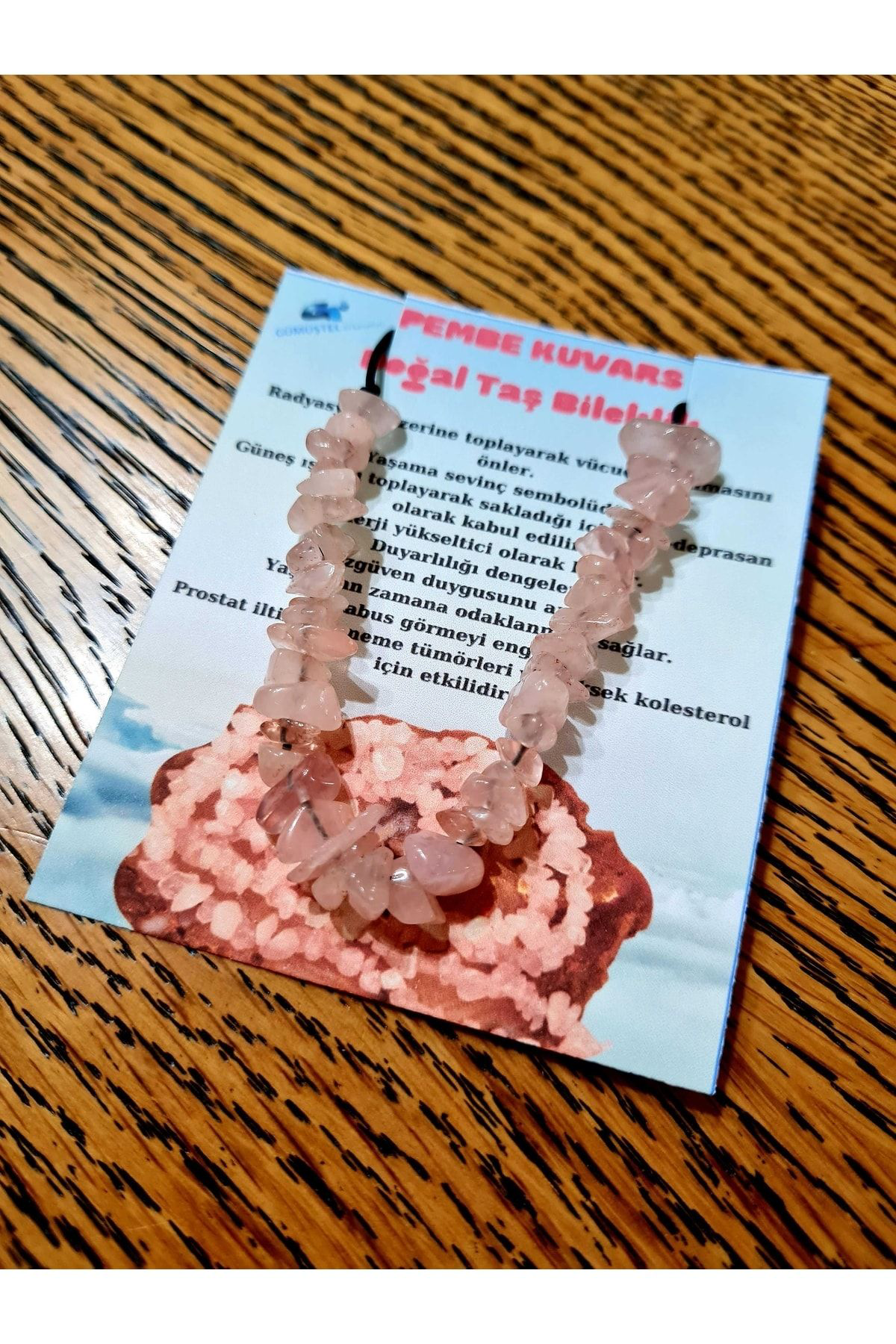 Sertifikalı Doğal Kırık Taş Pembe Kuvars Taşı Bileklik Asansörlü 