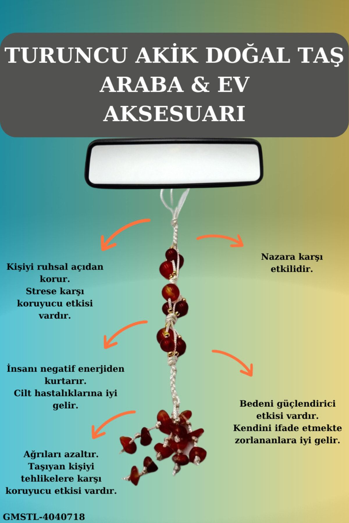 Sertifikalı Doğal Taş Turuncu Akik Sallanan Dikiz Ayna Süsü Yeni 