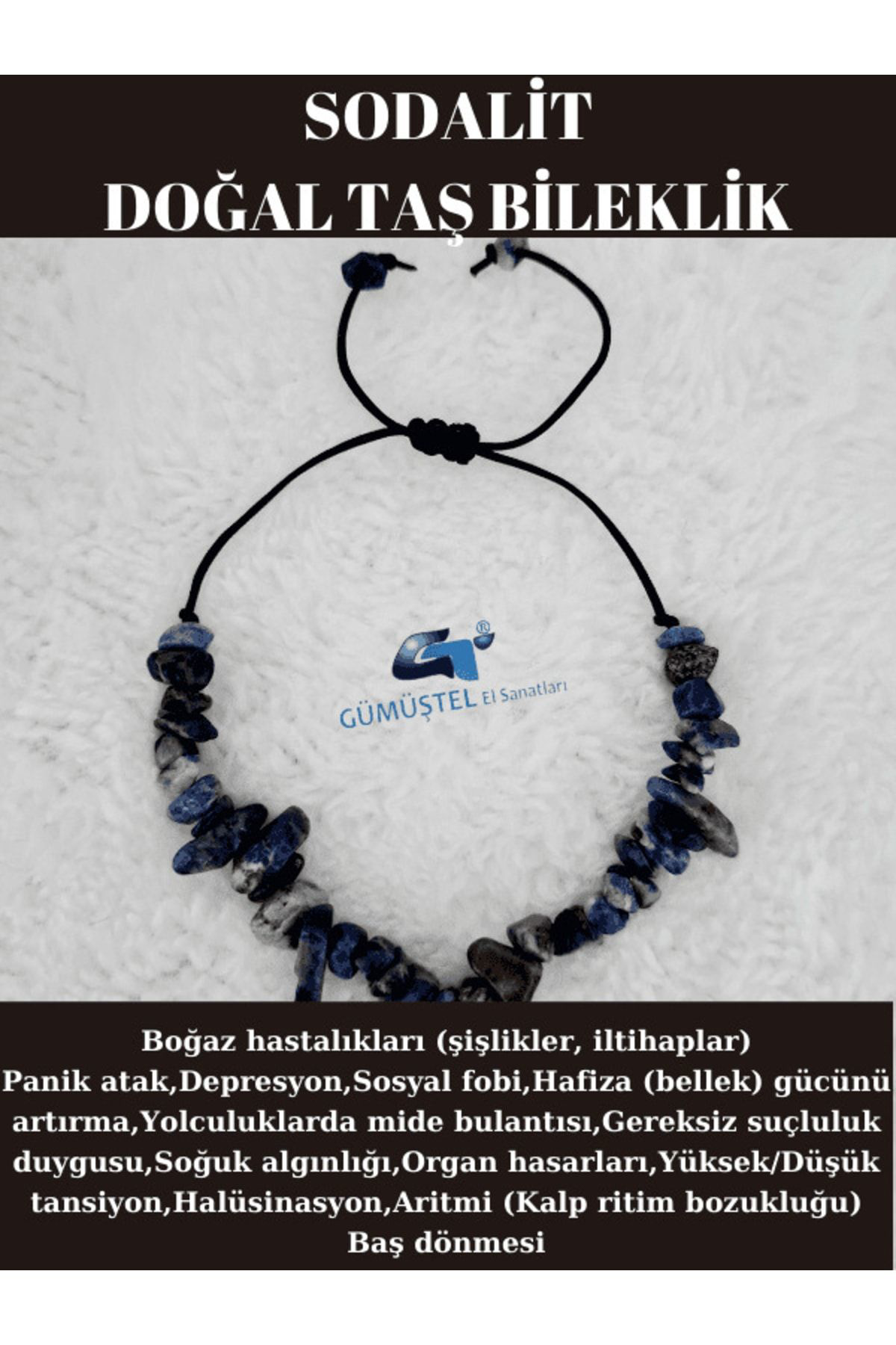 Sertifikalı Doğal Kırık Taş Sodalit Taşı Bileklik Asansörlü Kilit