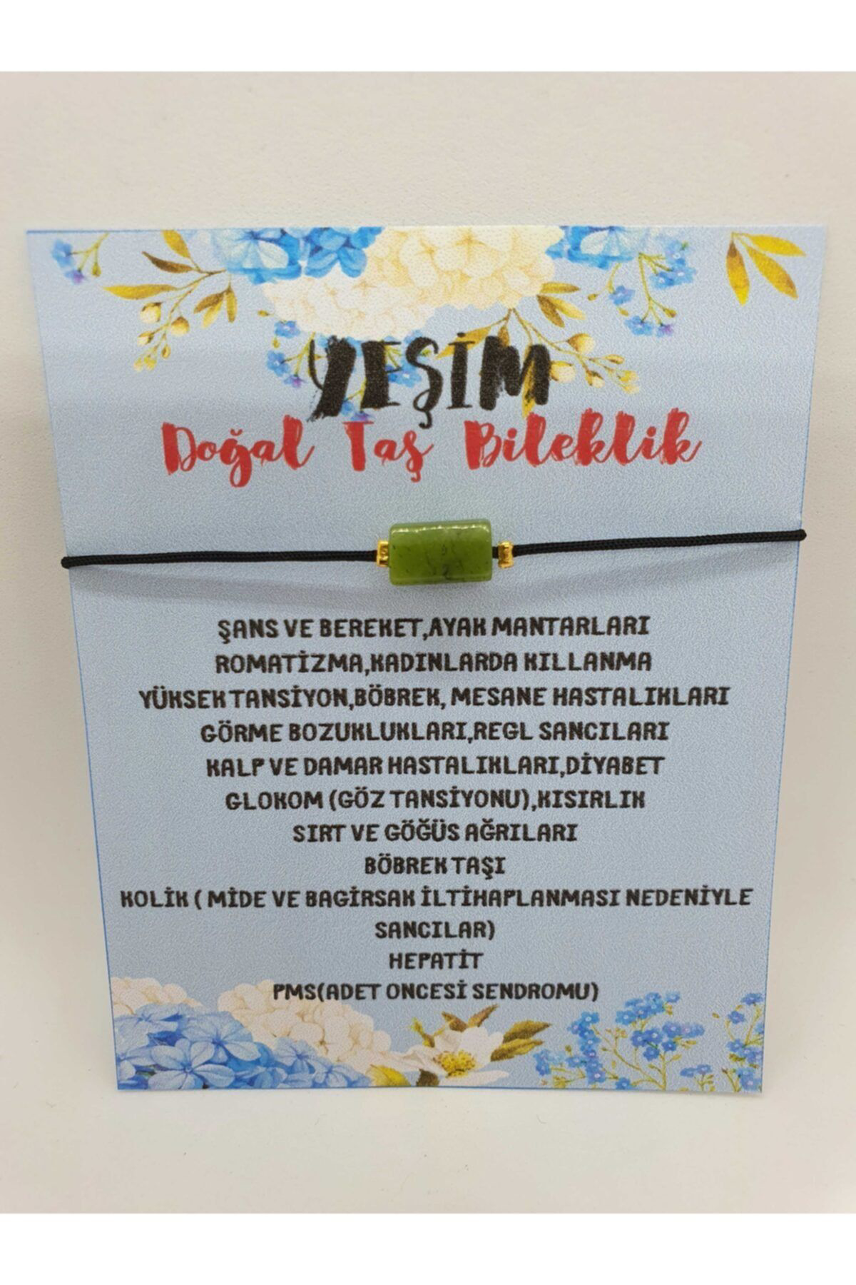 Sertifikalı Doğal Taş Yeşim Taşı Bileklik Siyah Ip