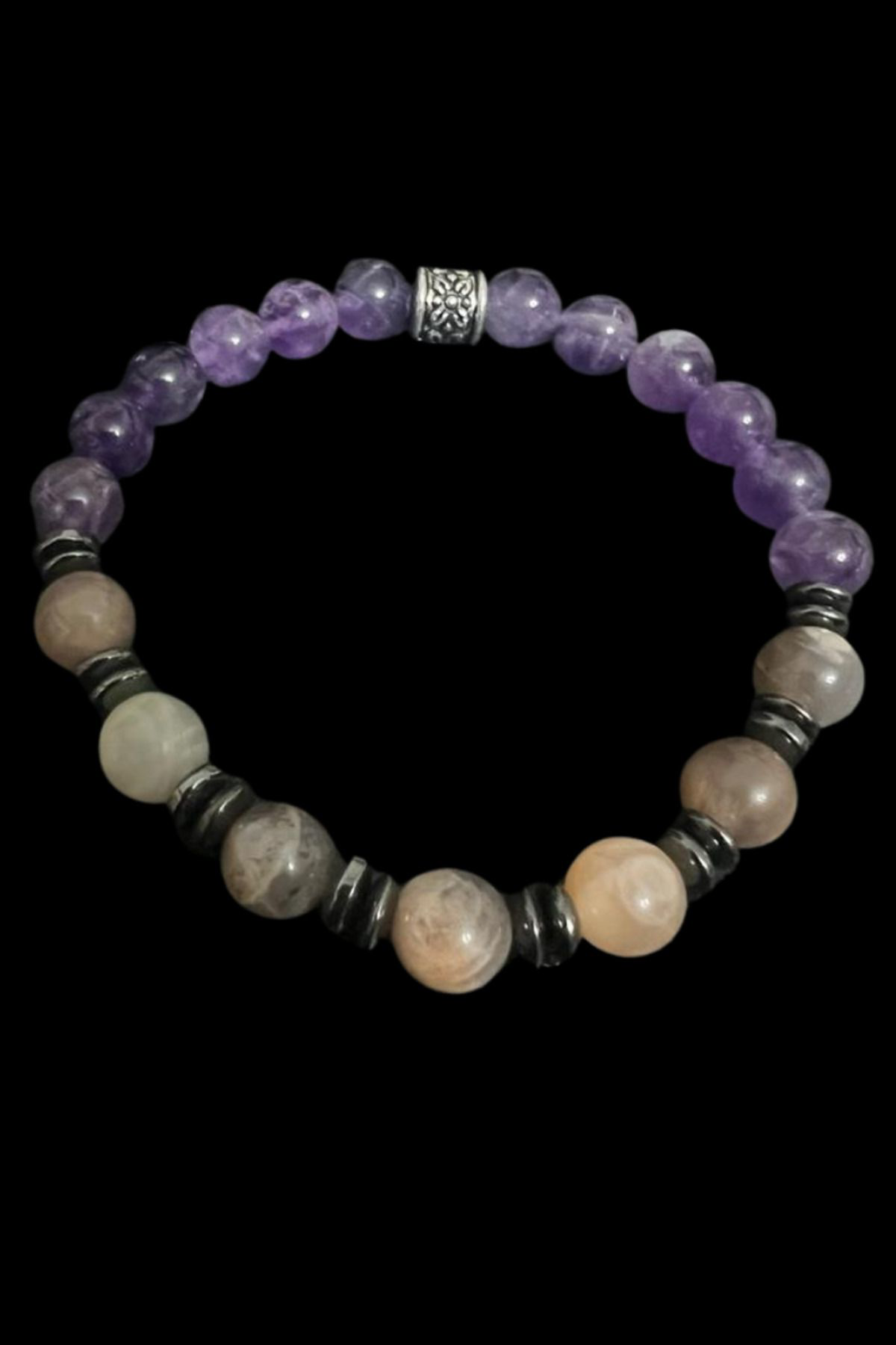 Gümüştel El Sanatlari Sertifikali Doğal Taş Ametist & Güneş & Hematit Bileklik Aaa Kali