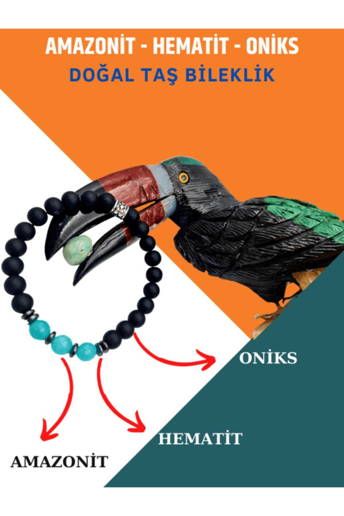 Sertifikalı Doğal Taş Amazonit Hematit Oniks Taşı Bileklik