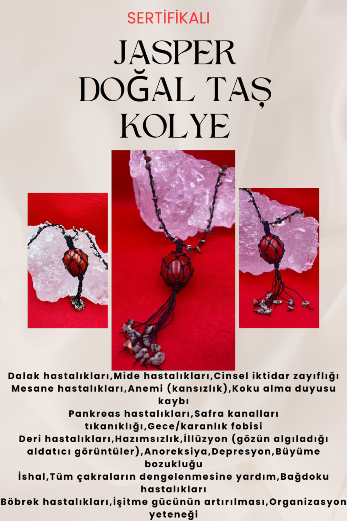 Sertifikalı Doğal Taş Kolye El Yapımı Handmade