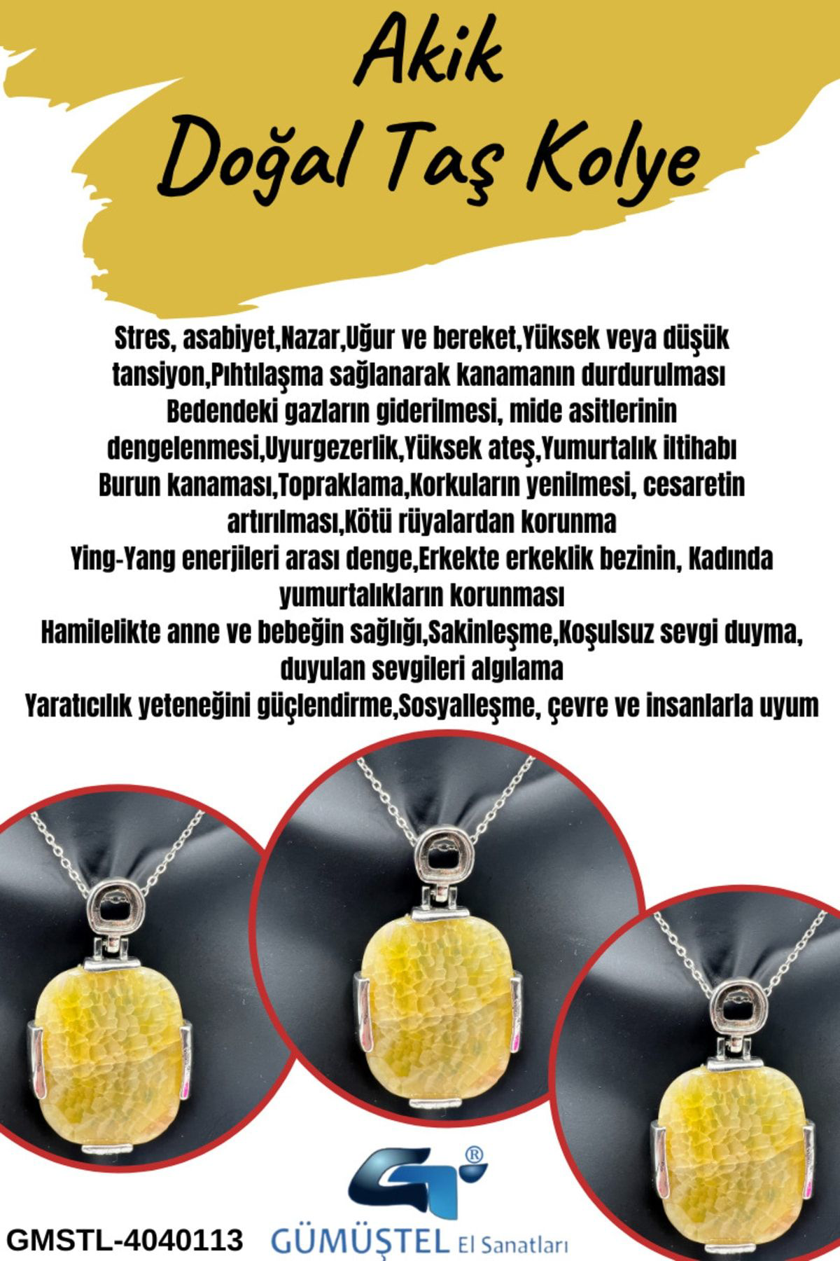 Sertifikalı Doğal Taş Damarlı Akik Kolye Aaa Kalite Sürpriz Hediy