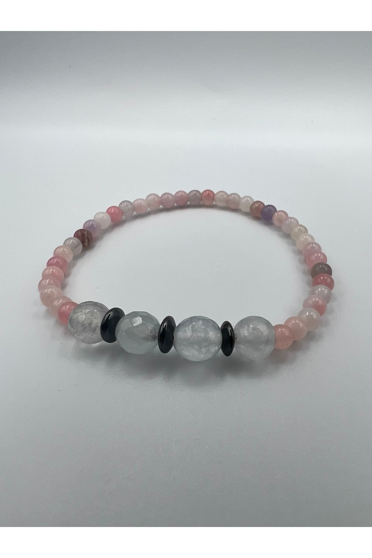 Sertifikalı Doğal Taş Morganit Hematit Doğal Taş Bileklik 4&8 Mm