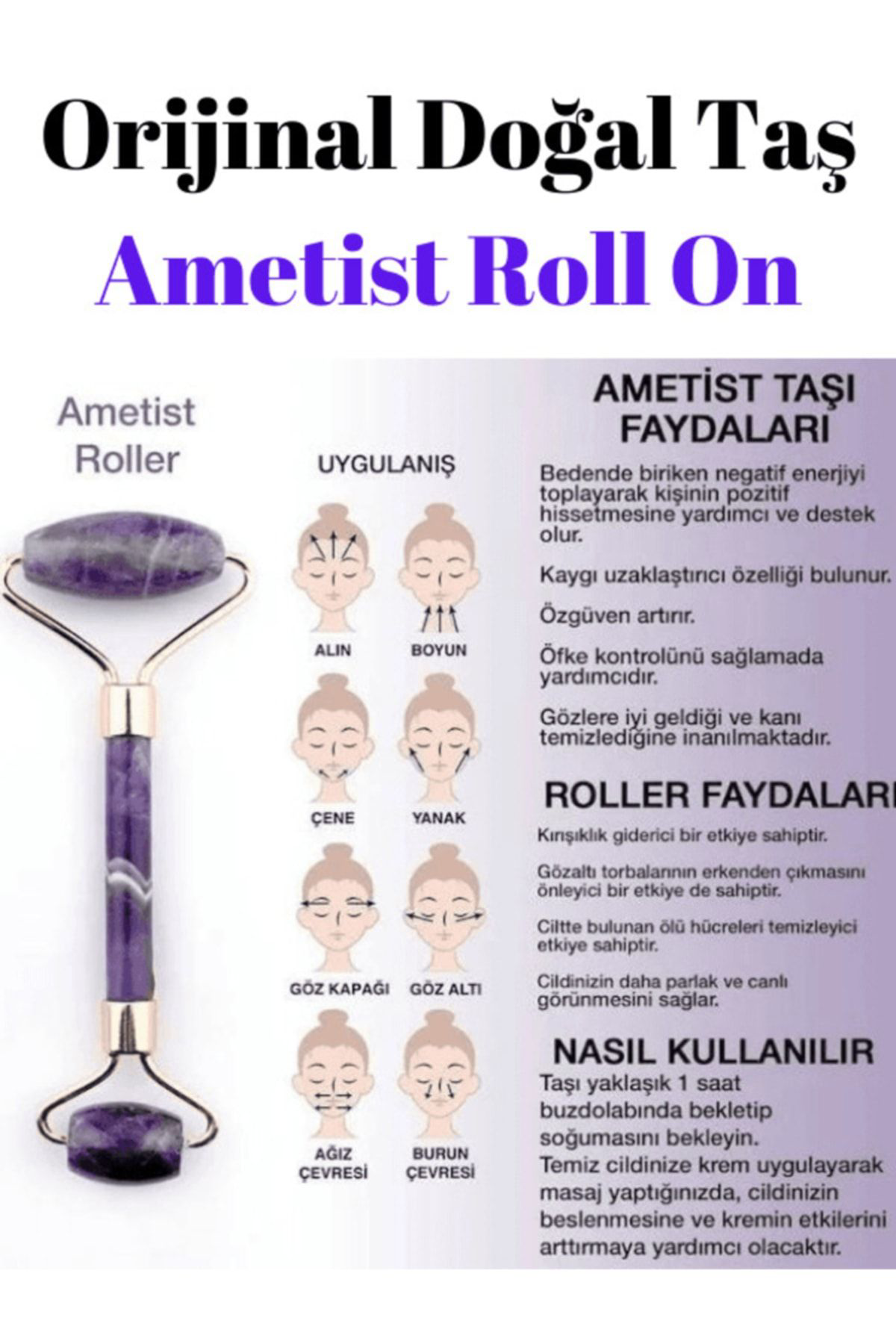 Sertifikalı Doğal Çift Taraflı Ametist Taşı Masaj Aleti Roll On D Sertifikalı Doğal Çift Taraflı Ametist Taşı Masaj Aleti Roll On D