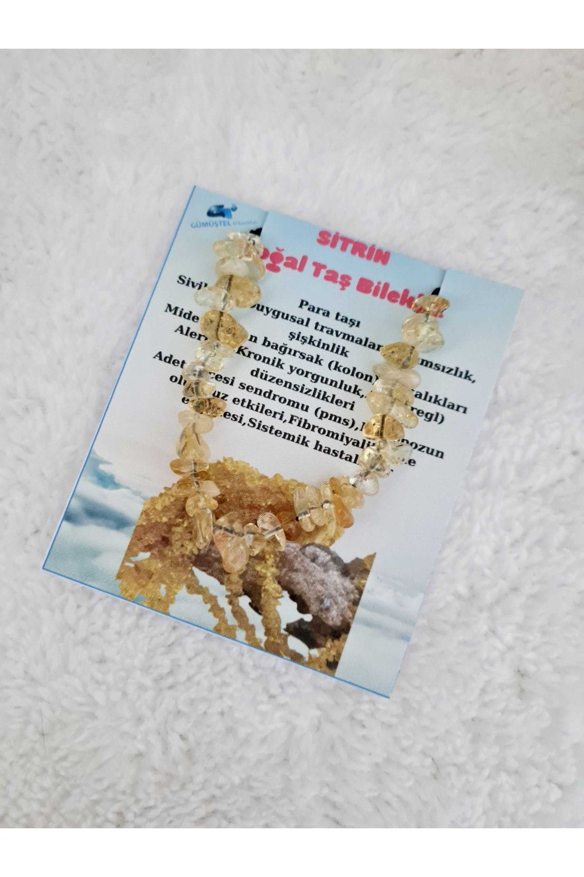 Sertifikalı Doğal Kırık Taş Sitrin Taşı Bileklik Asansörlü Kilit 