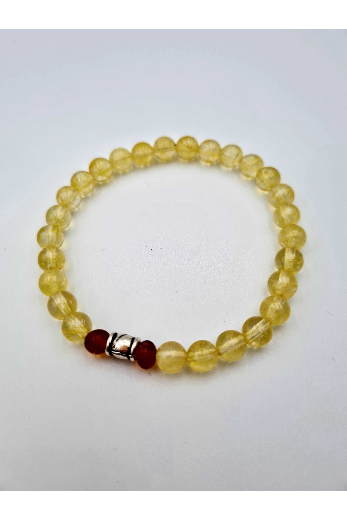 Sertifikalı Doğal Sitrin Taşı & Kehribar Bileklik Aaa Kalite 6 Mm