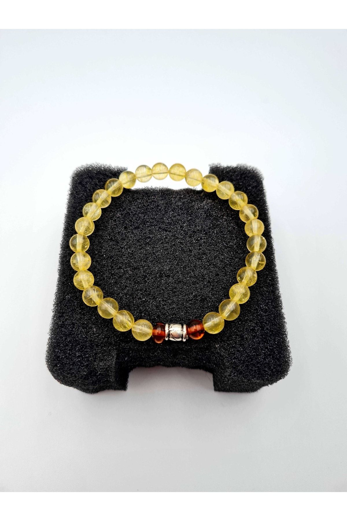 Sertifikalı Doğal Sitrin Taşı & Kehribar Bileklik Aaa Kalite 6 Mm