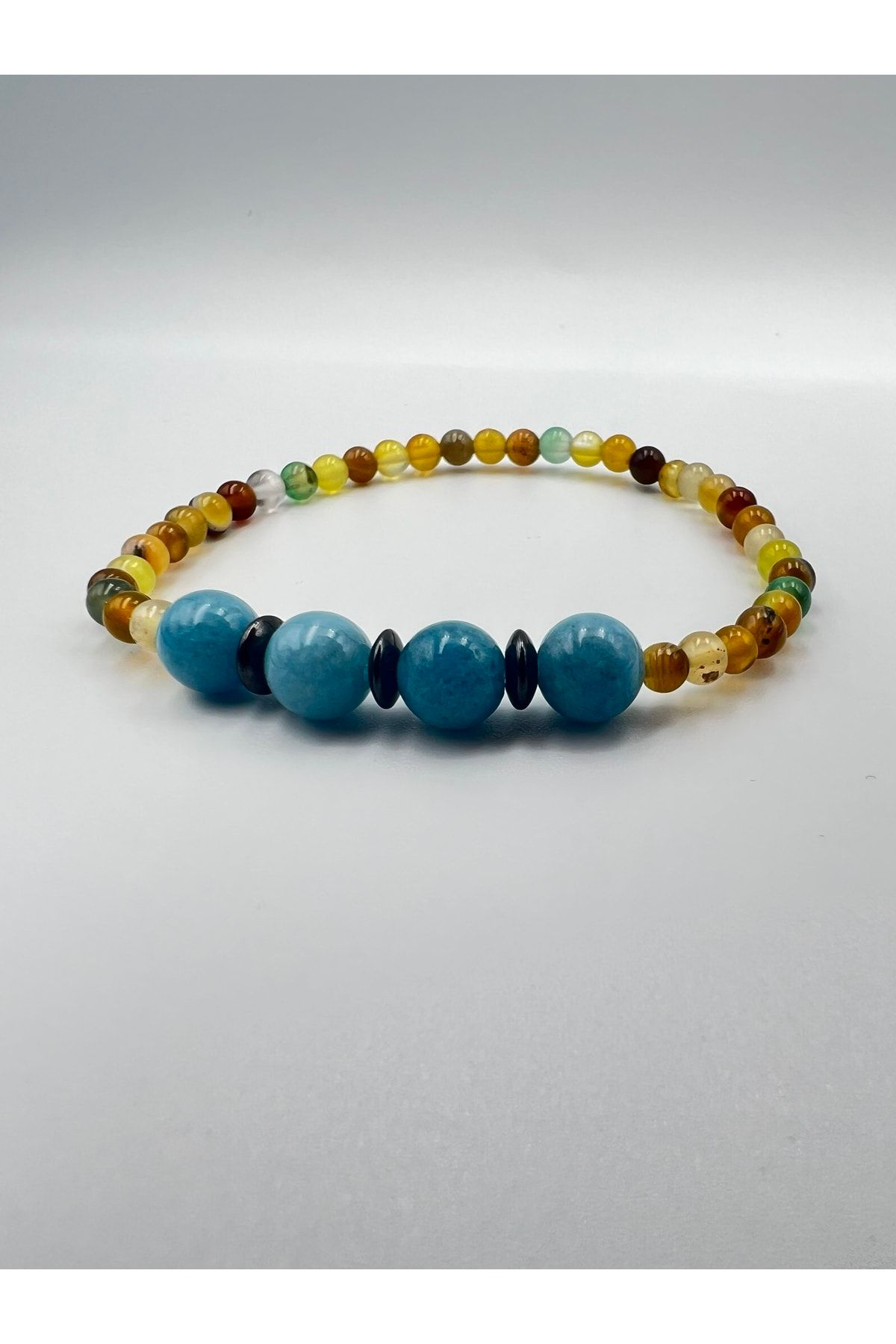 Sertifikalı Doğal Taş Akuamarin Akik Hematit Doğal Taş Bileklik 4
