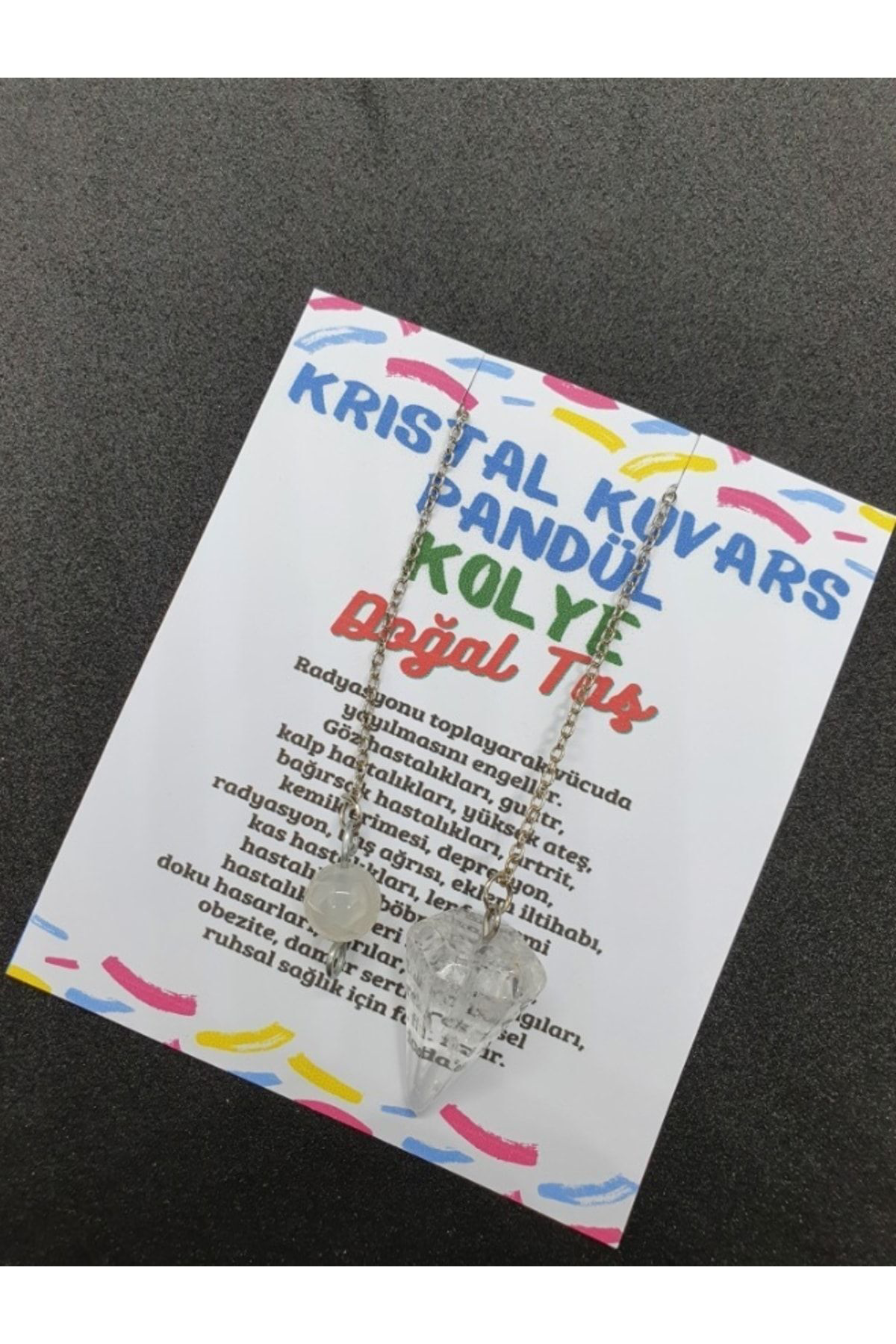 Gümüştel El Sanatlari Sertifikali Doğal Kristal Kuvars Doğal Taş Pandül Kolye (Sarkaç)