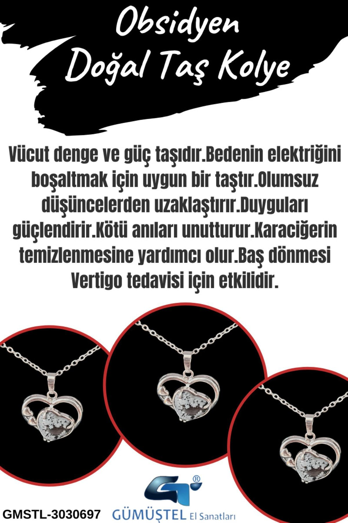 Sertifikalı Doğal Obsidyen Taşı Kolye Kalp Tasarım Aaa Kalite