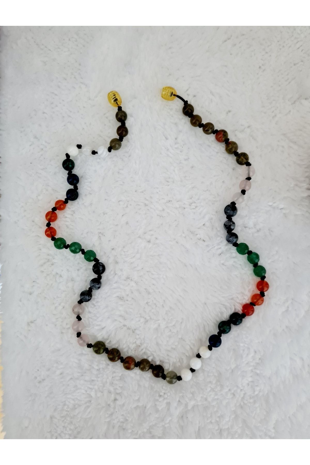 Sertifikalı Doğal Taş Tasarım Kolye Labradorit,aytaşı,azurit,akik