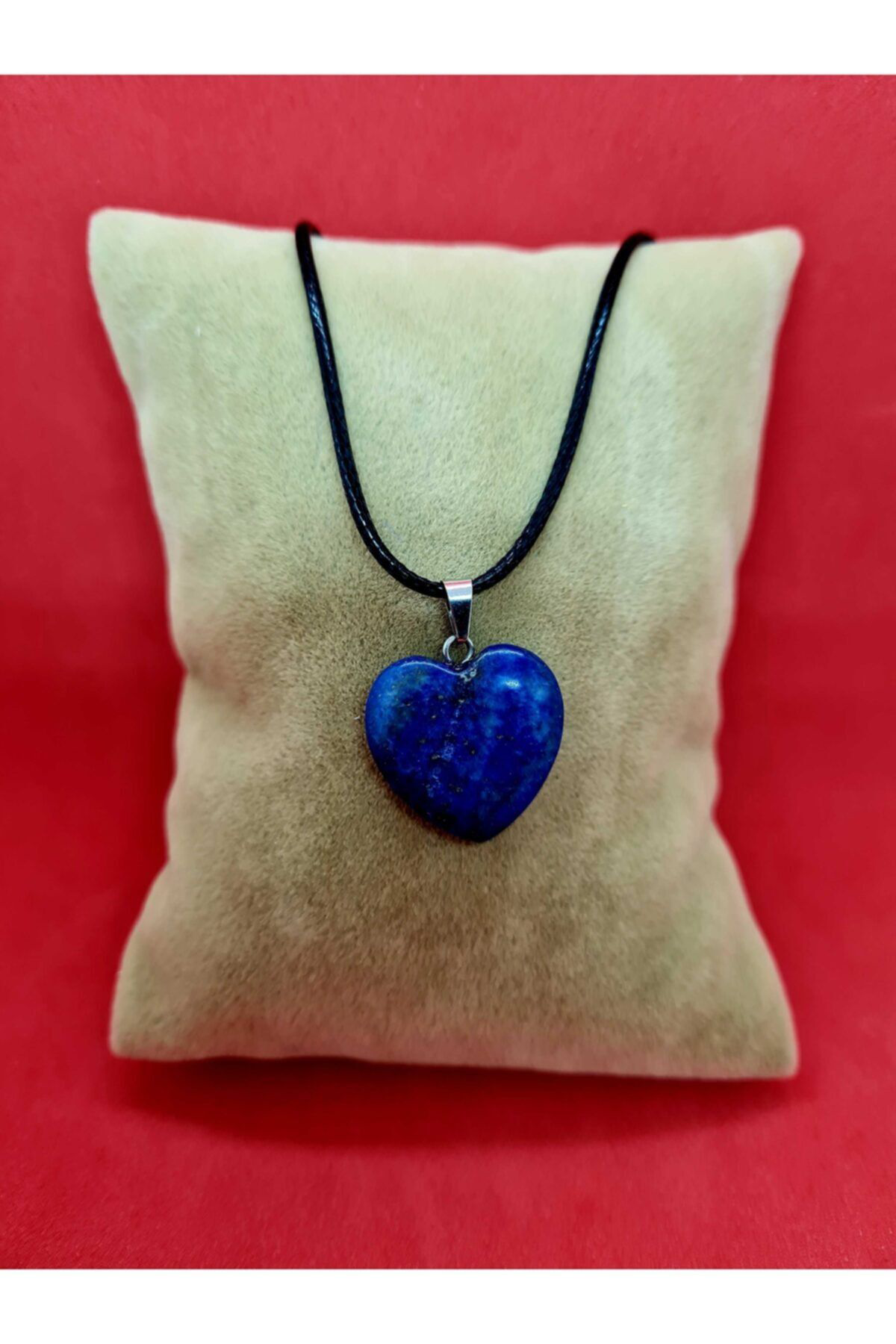 Sertifikalı Doğal Lapis Lazuli Taşı Kalp Kolye Zincir Dahil