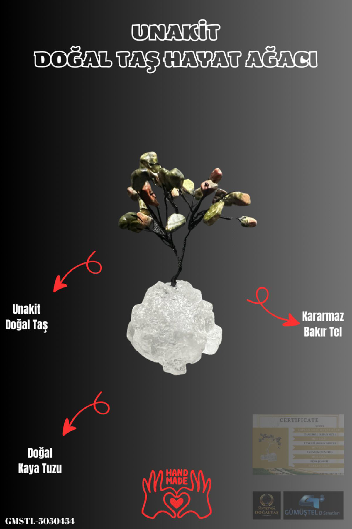 Sertifikalı Doğal Taş Unakit Taşı Dekoratif El Yapımı Ağaç
