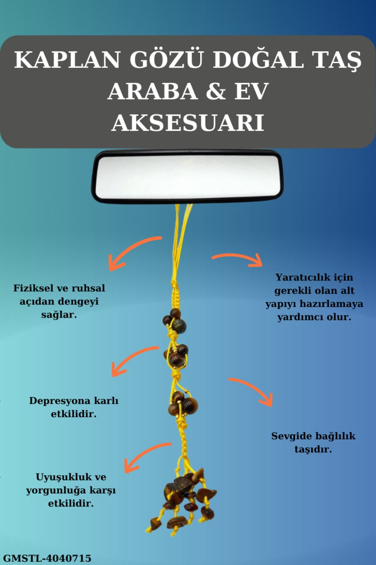 Gümüştel El Sanatlari Sertifikali Doğal Taş Kaplan Gözü Sallanan Dikiz Ayna Süsü Yeni T